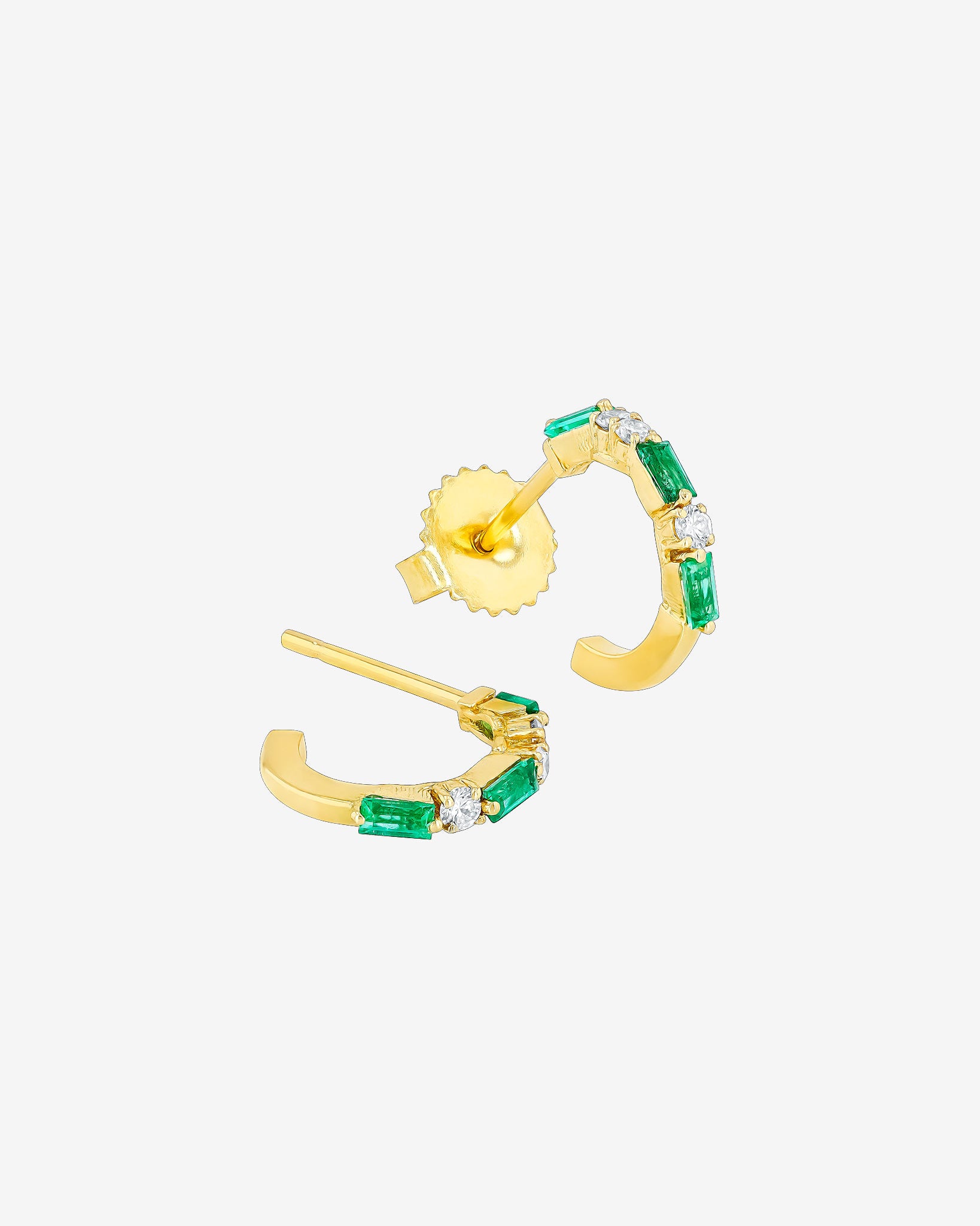 Suzanne Kalan Thin Mix Mini Emerald Hoops in 18k yellow gold