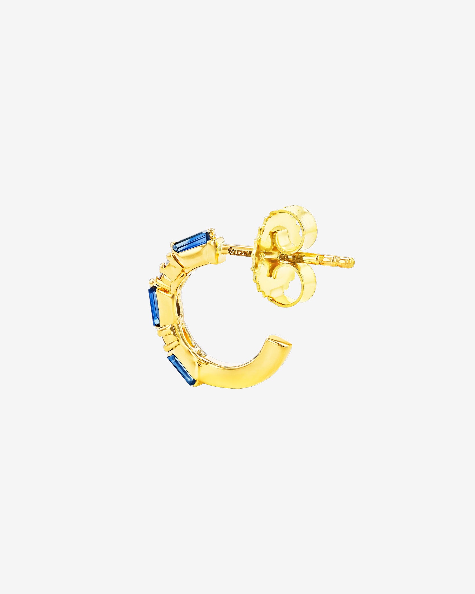 Suzanne Kalan Thin Mix Mini Dark Blue Sapphire Hoops in 18k yellow gold