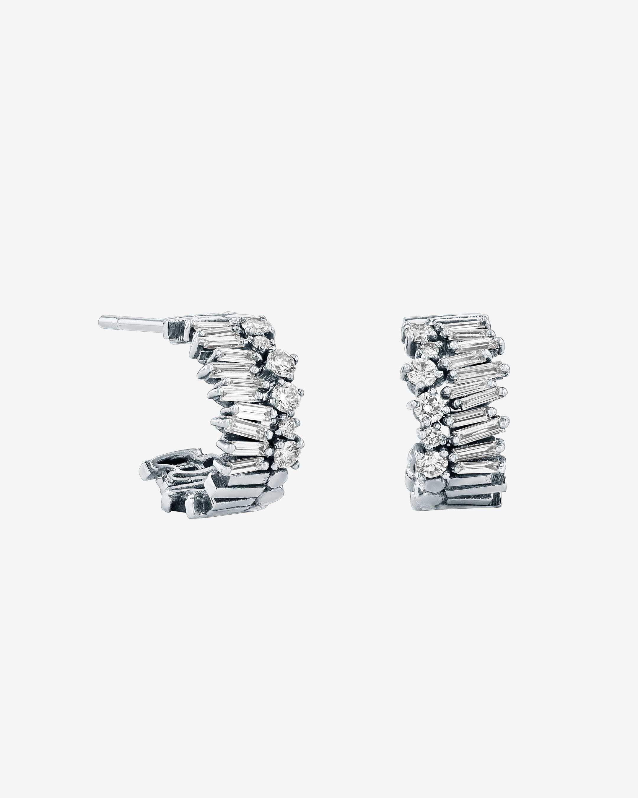 Suzanne Kalan Classic Diamond Short Stack Mini Hoop Earrings in 18k white gold