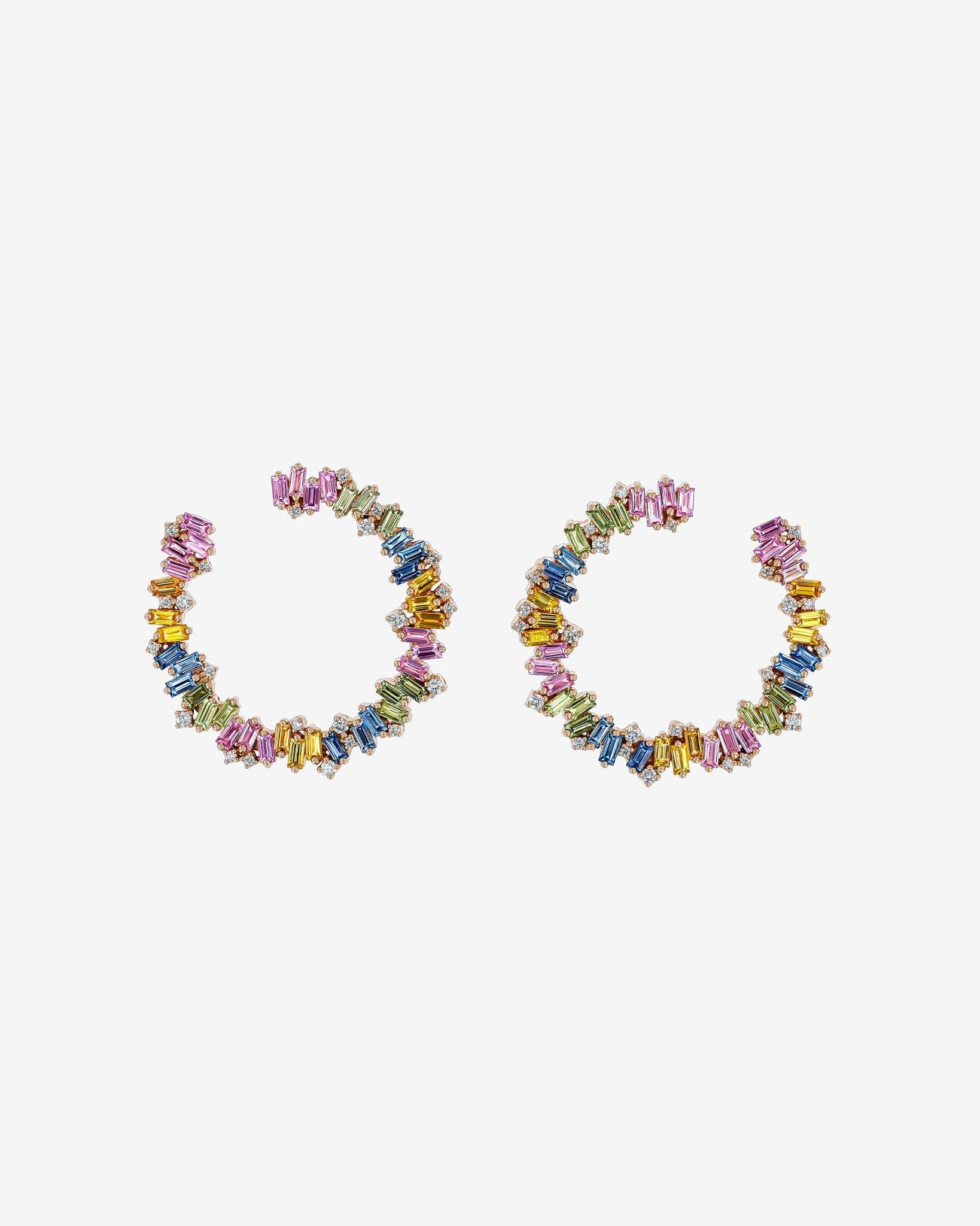 Suzanne Kalan Bold Burst Pastel Sapphire Sideways Midi Hoops in 18k rose gold