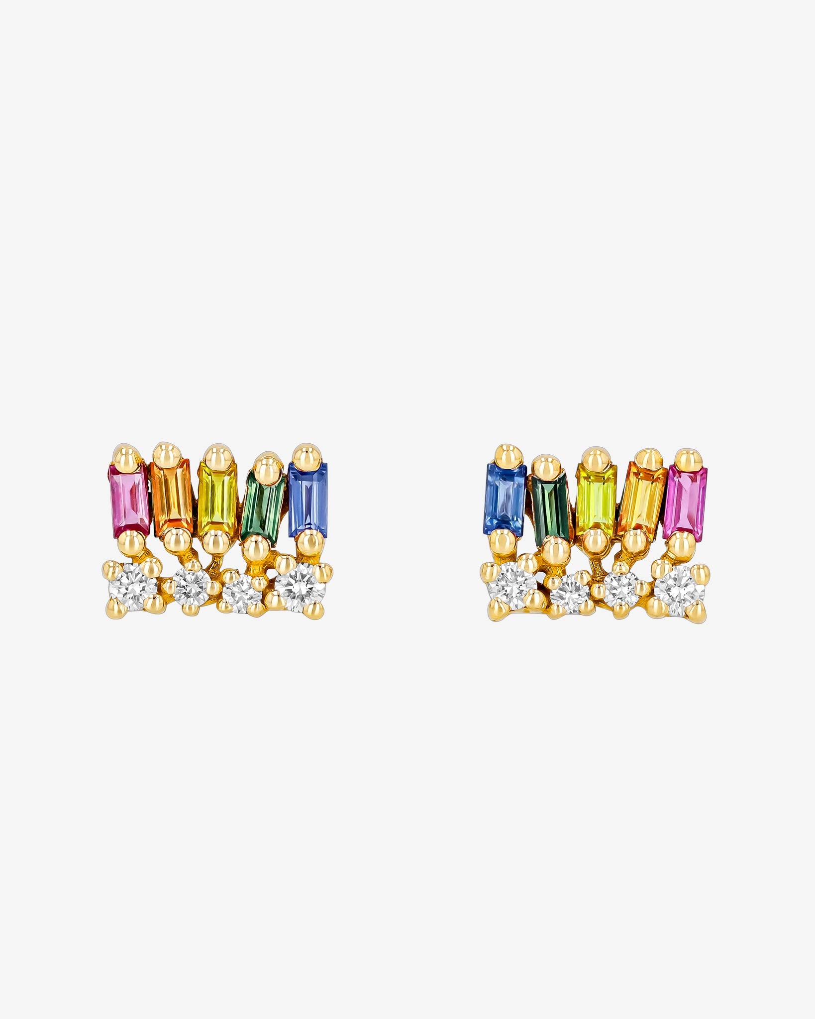 Suzanne Kalan Short Stack Rainbow Sapphire Studs in 18k yellow gold