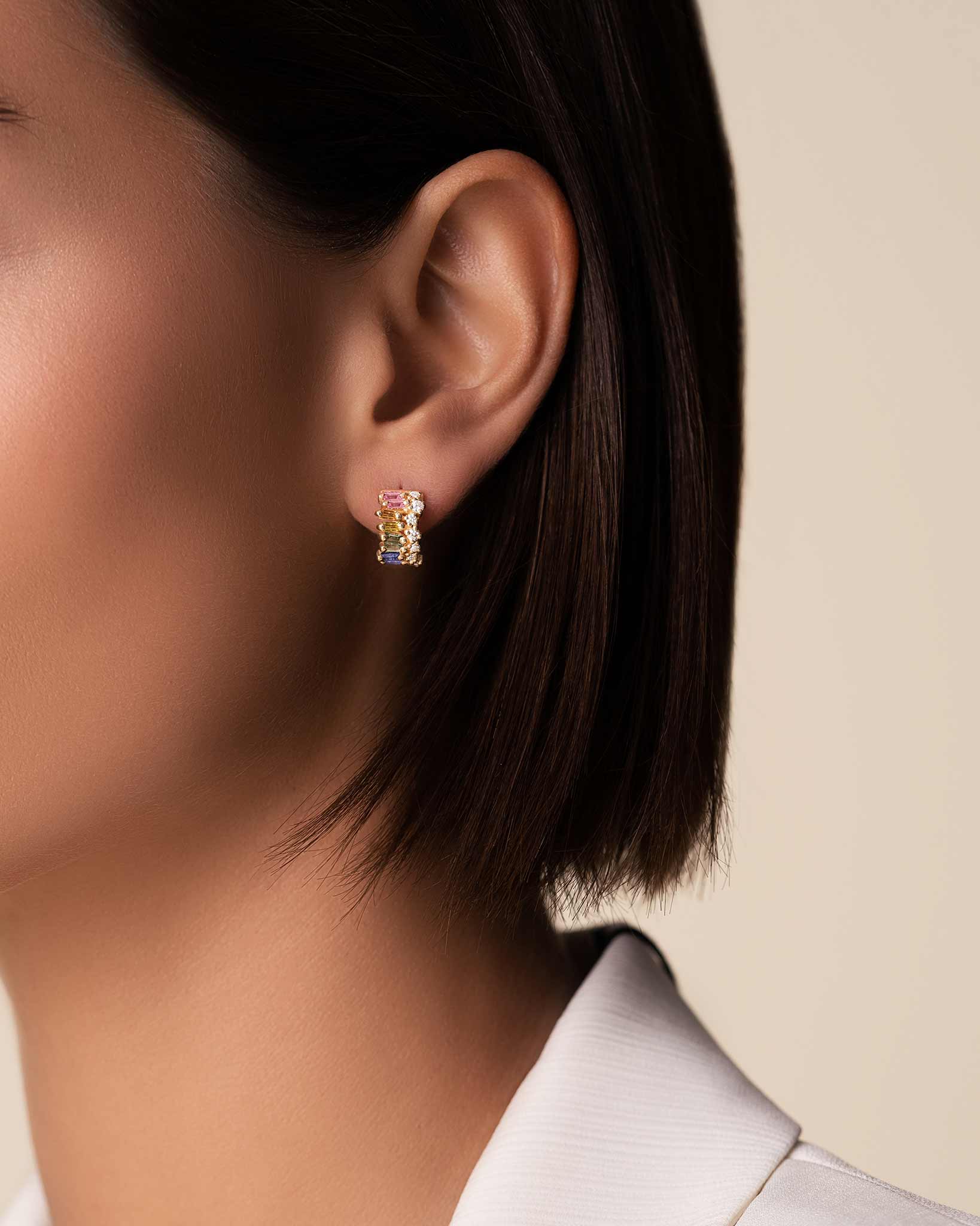 Suzanne Kalan Short Stack Pastel Sapphire Mini Hoops in 18k yellow gold