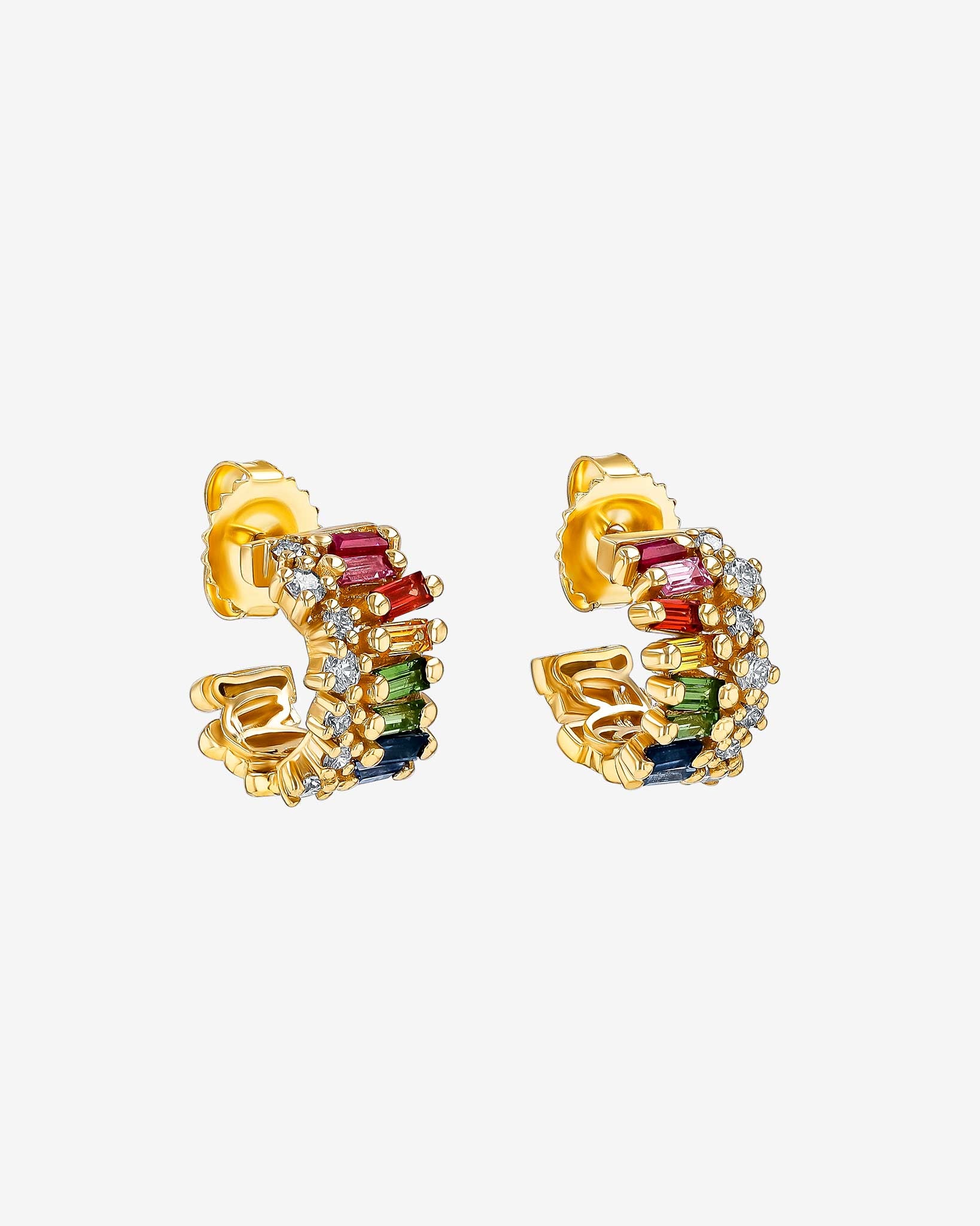 Suzanne Kalan Short Stack Rainbow Sapphire Mini Hoops in 18k yellow gold