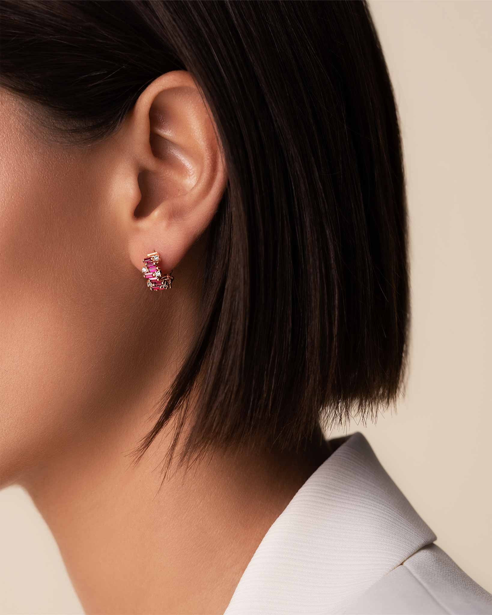 Suzanne Kalan Shimmer Ruby Mini Hoops in 18k rose gold