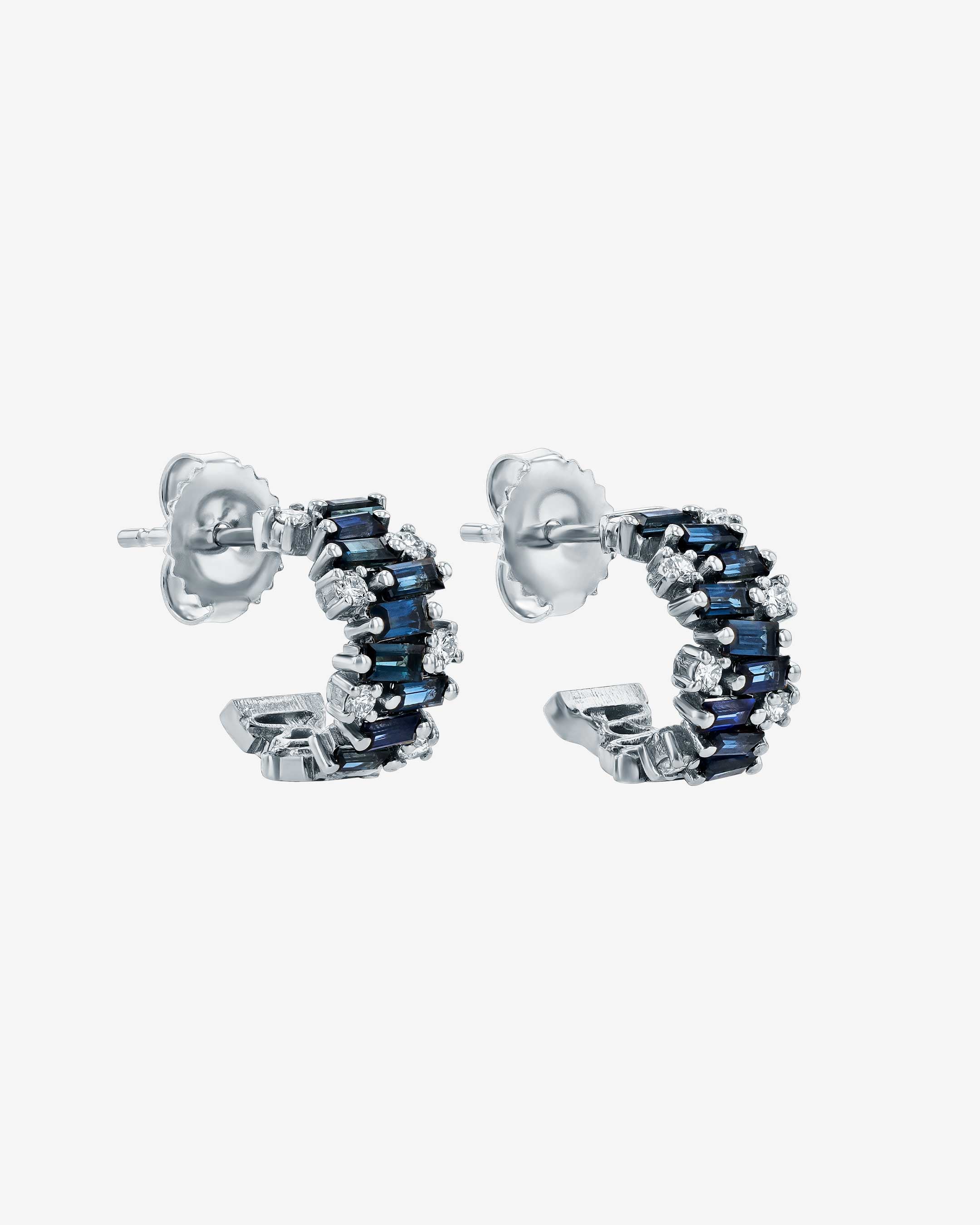 Suzanne Kalan Shimmer Dark Blue Sapphire Mini Hoops in 18k white gold