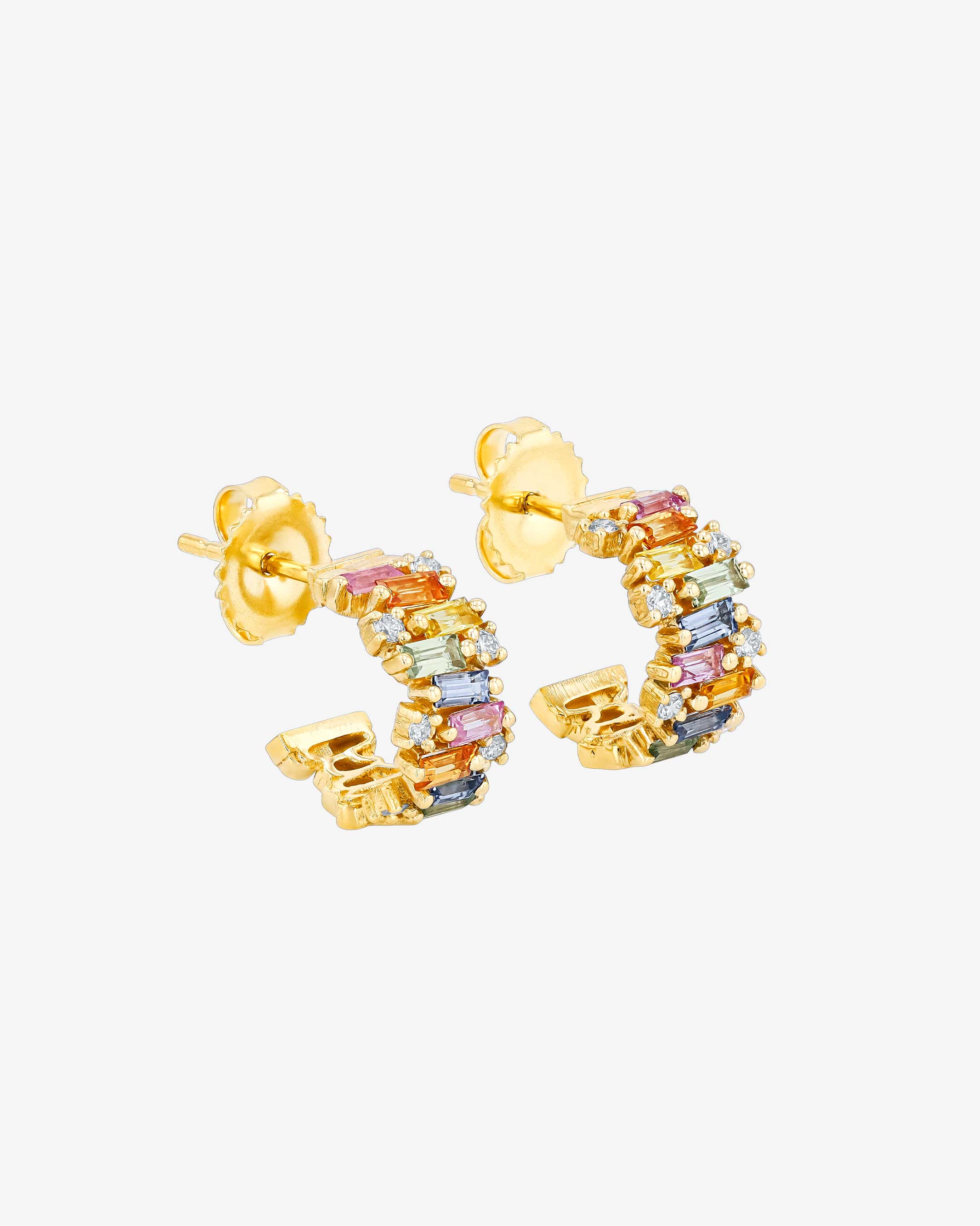 Suzanne Kalan Shimmer Pastel Sapphire Mini Hoops in 18k yellow gold