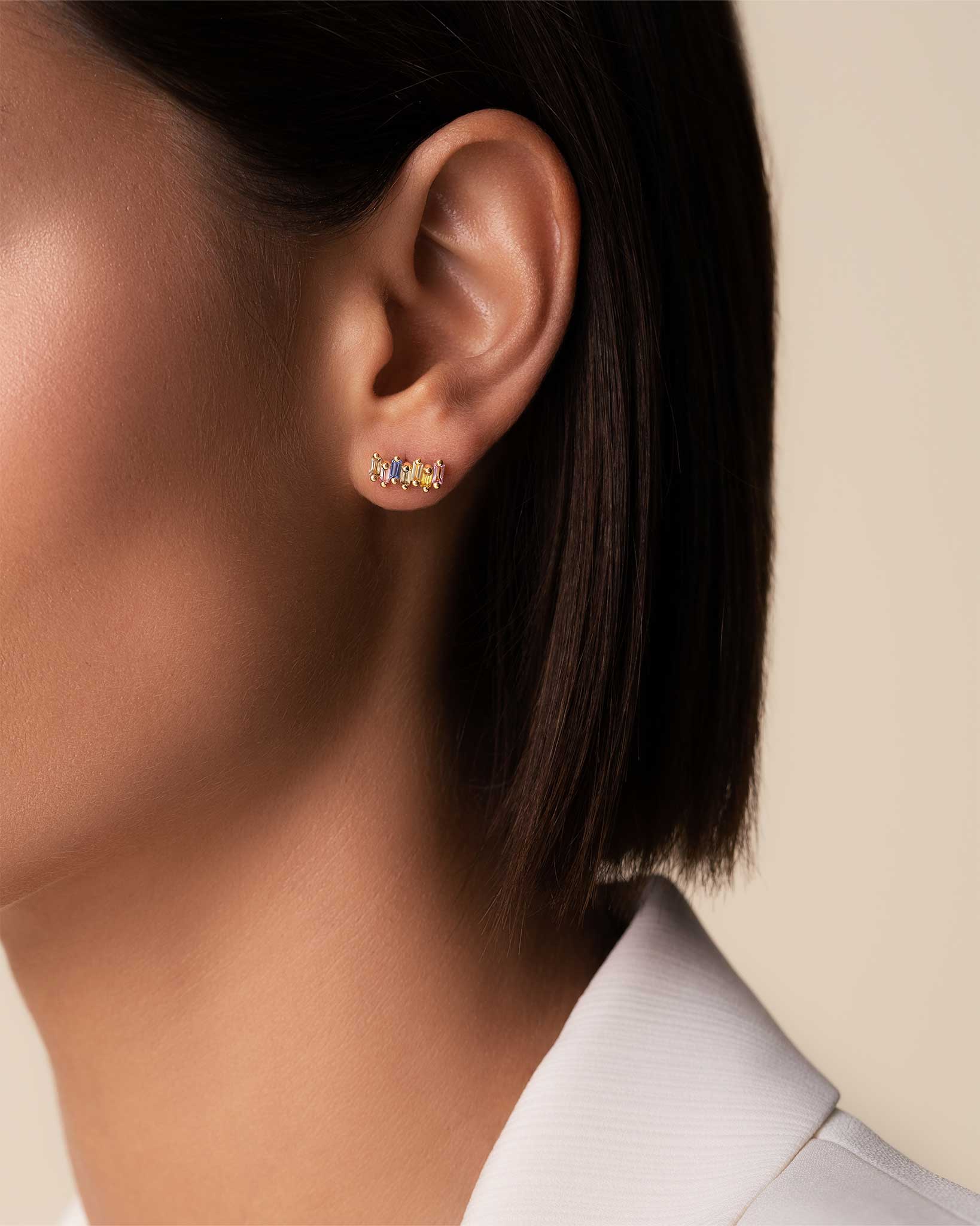 Suzanne Kalan Bold ZigZag Pastel Sapphire Studs in 18k yellow gold