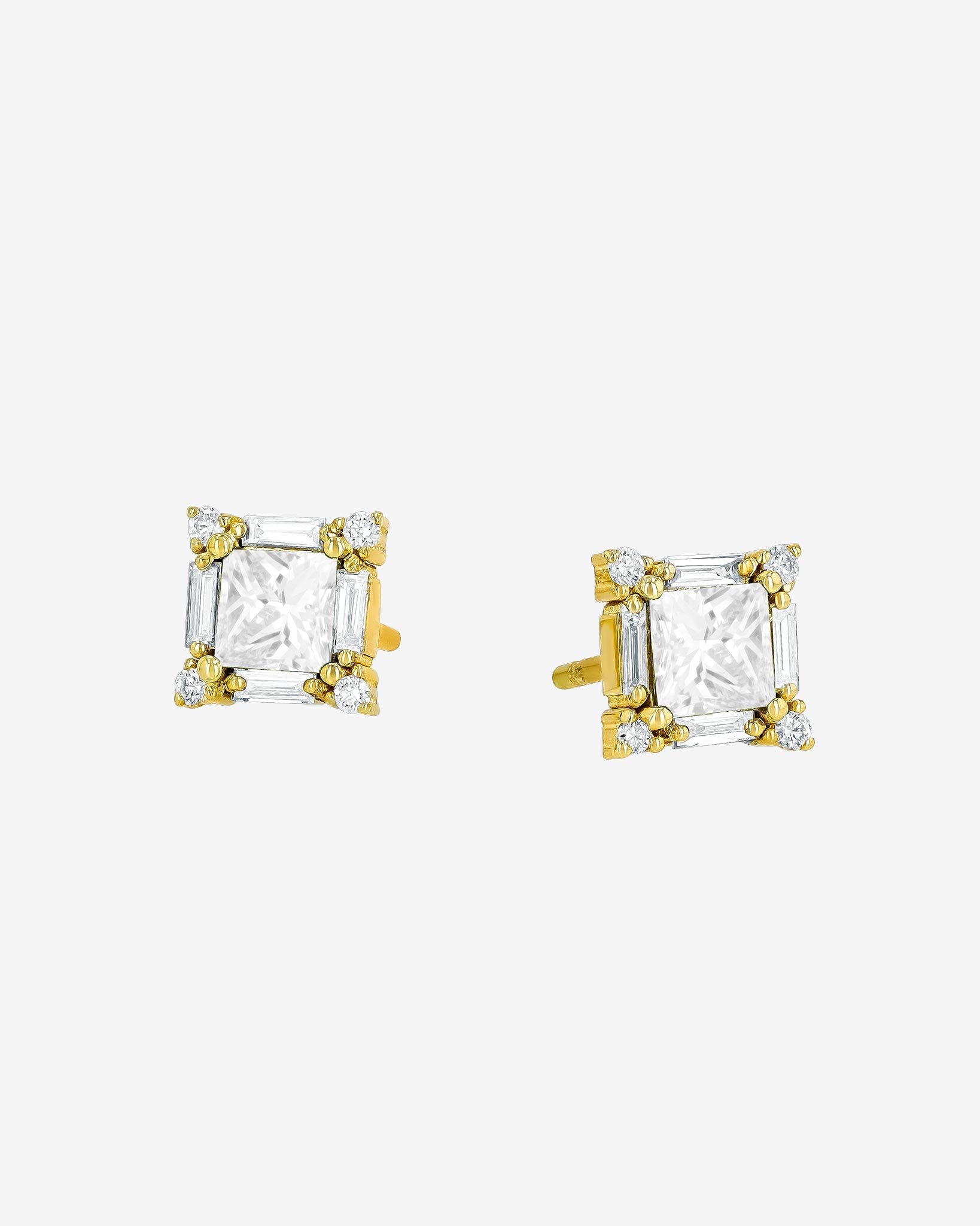 Suzanne Kalan Princess Midi Diamond Studs in 18k yellow gold