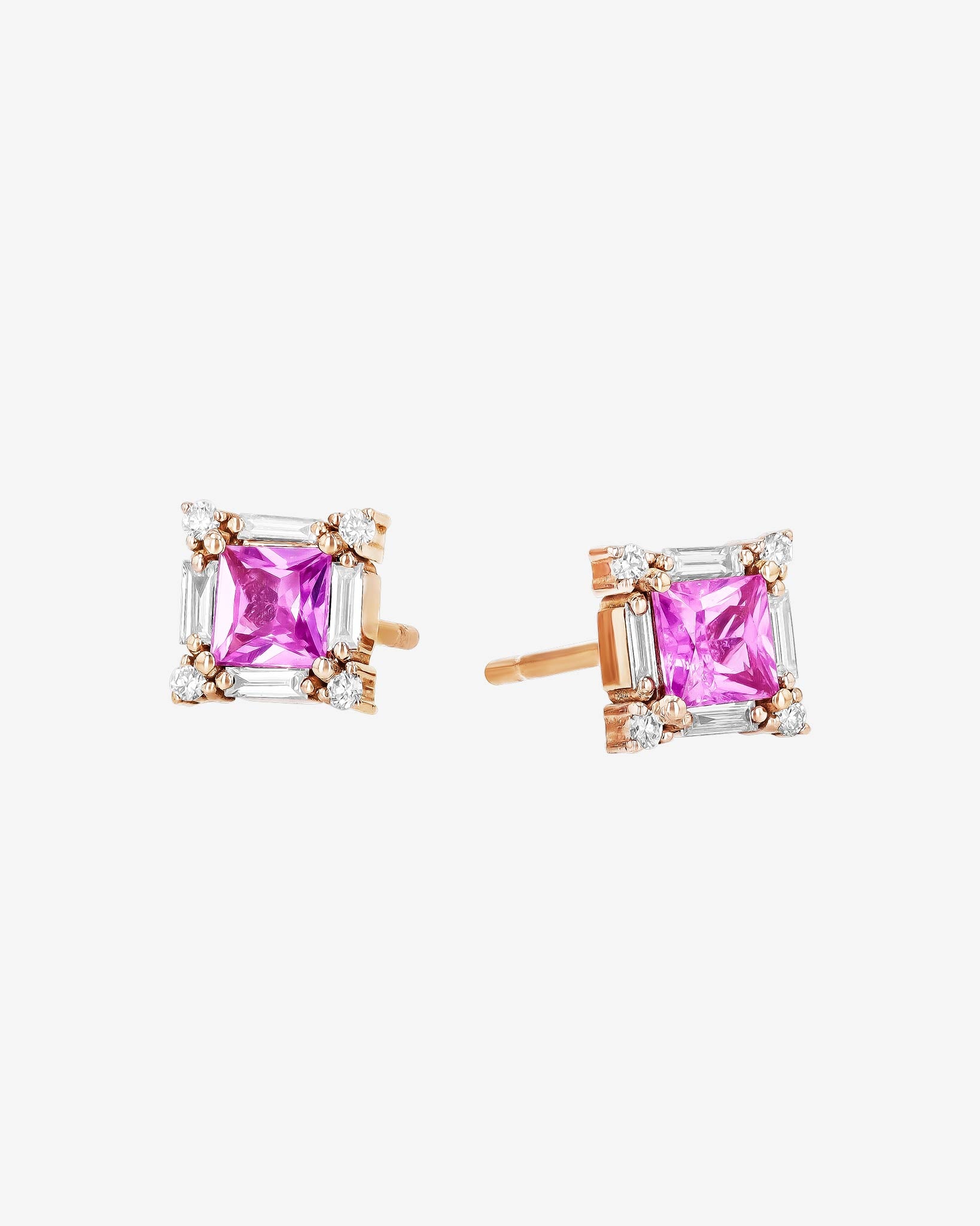 Suzanne Kalan Princess Midi Pink Sapphire Studs in 18k rose gold