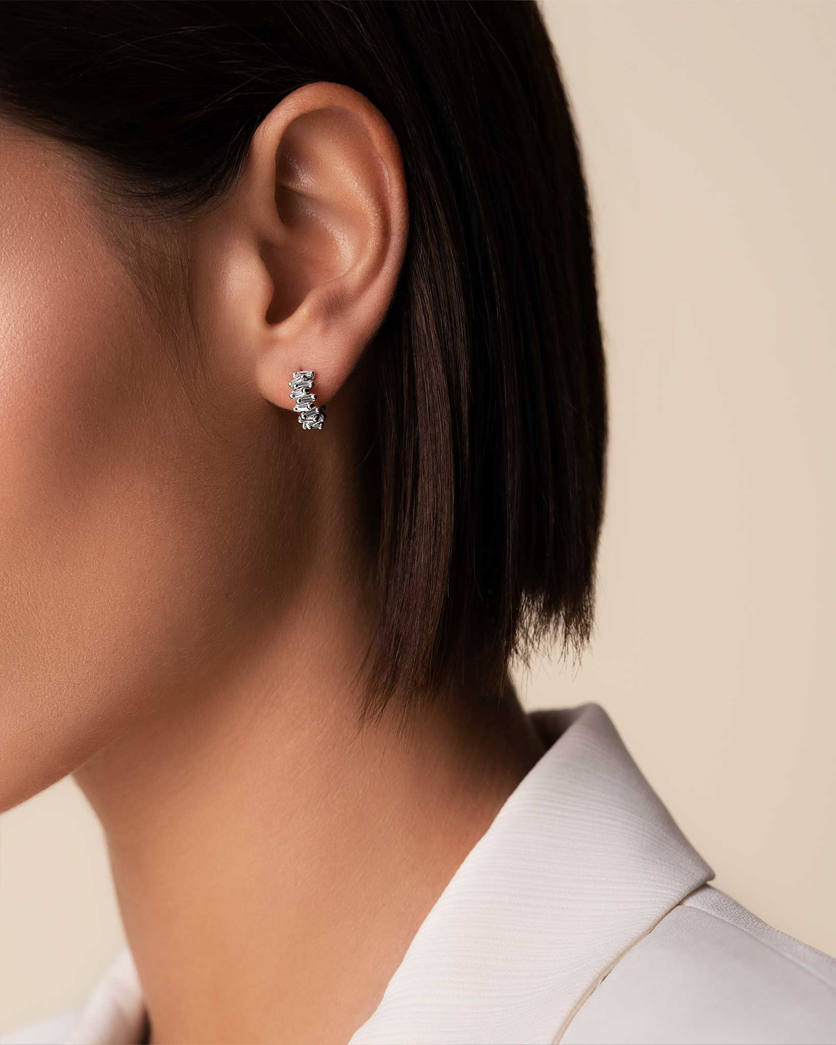 Suzanne Kalan Bold ZigZag Diamond Mini Hoops in 18k white gold