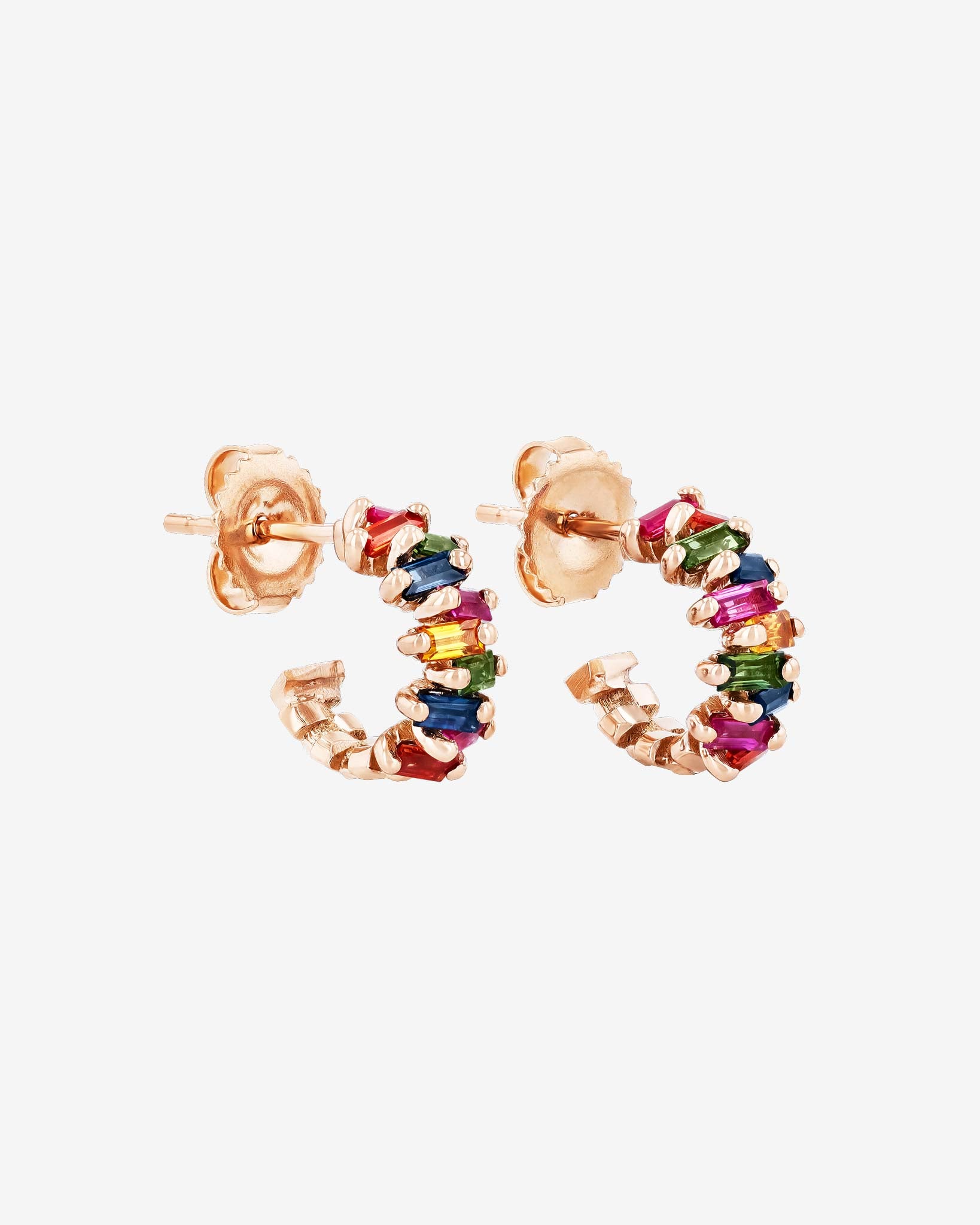 Suzanne Kalan Bold ZigZag Rainbow Sapphire Mini Hoops in 18k rose gold