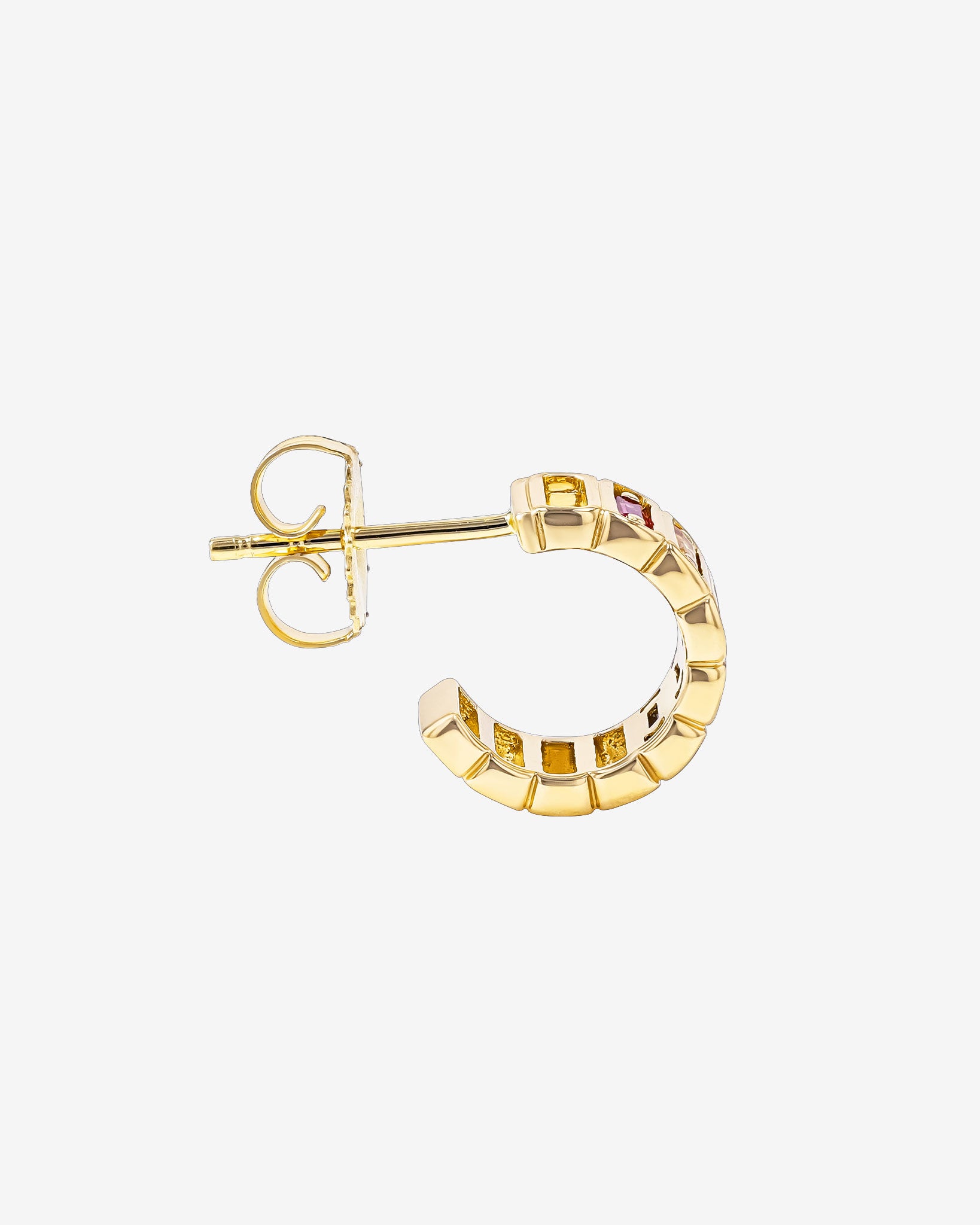 Suzanne Kalan Inlay Horizontal Rainbow Sapphrie Mini Hoops in 18k yellow gold