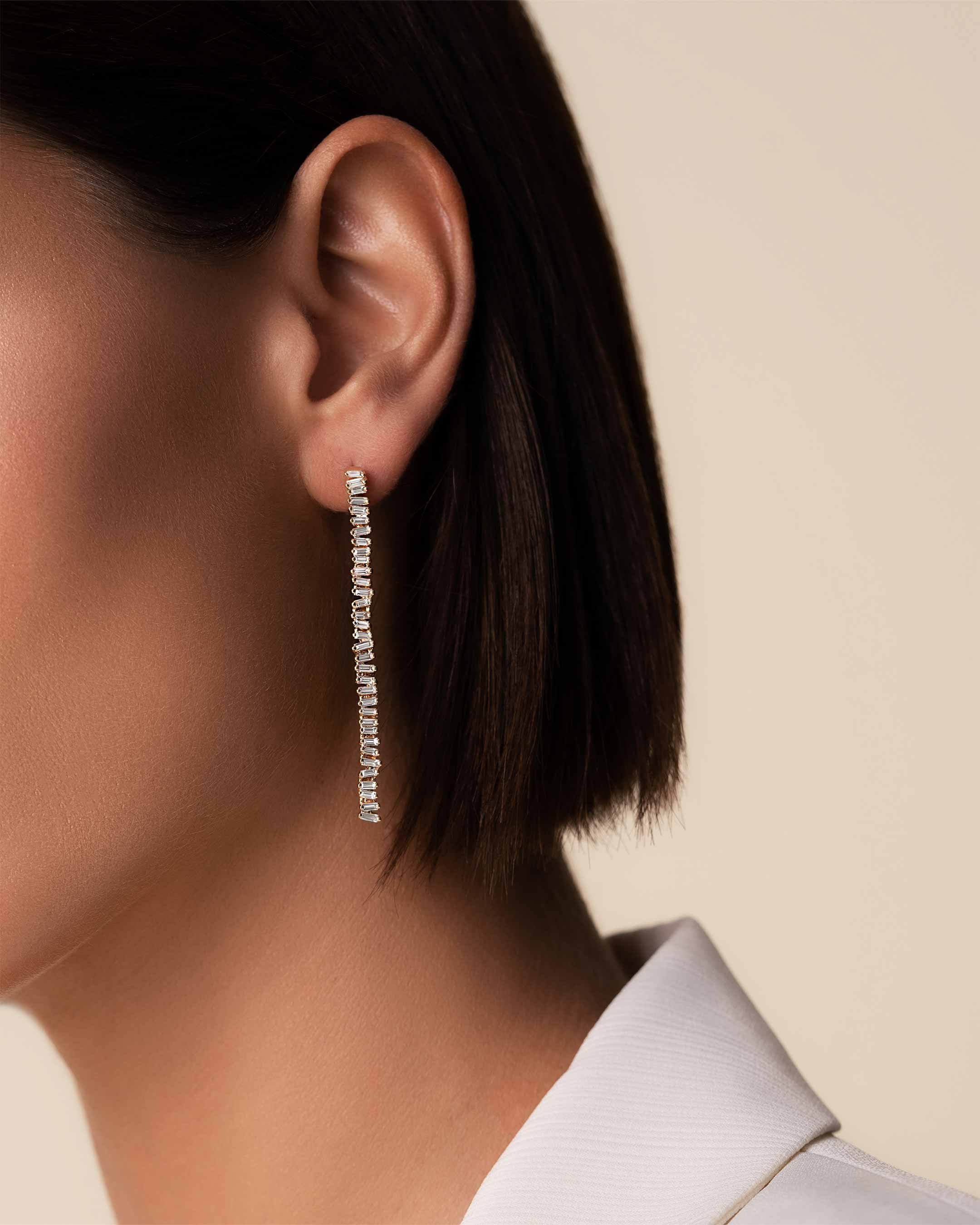 Suzanne Kalan Classic Diamond Milli Tennis Drop Earrings in 18k yellow gold