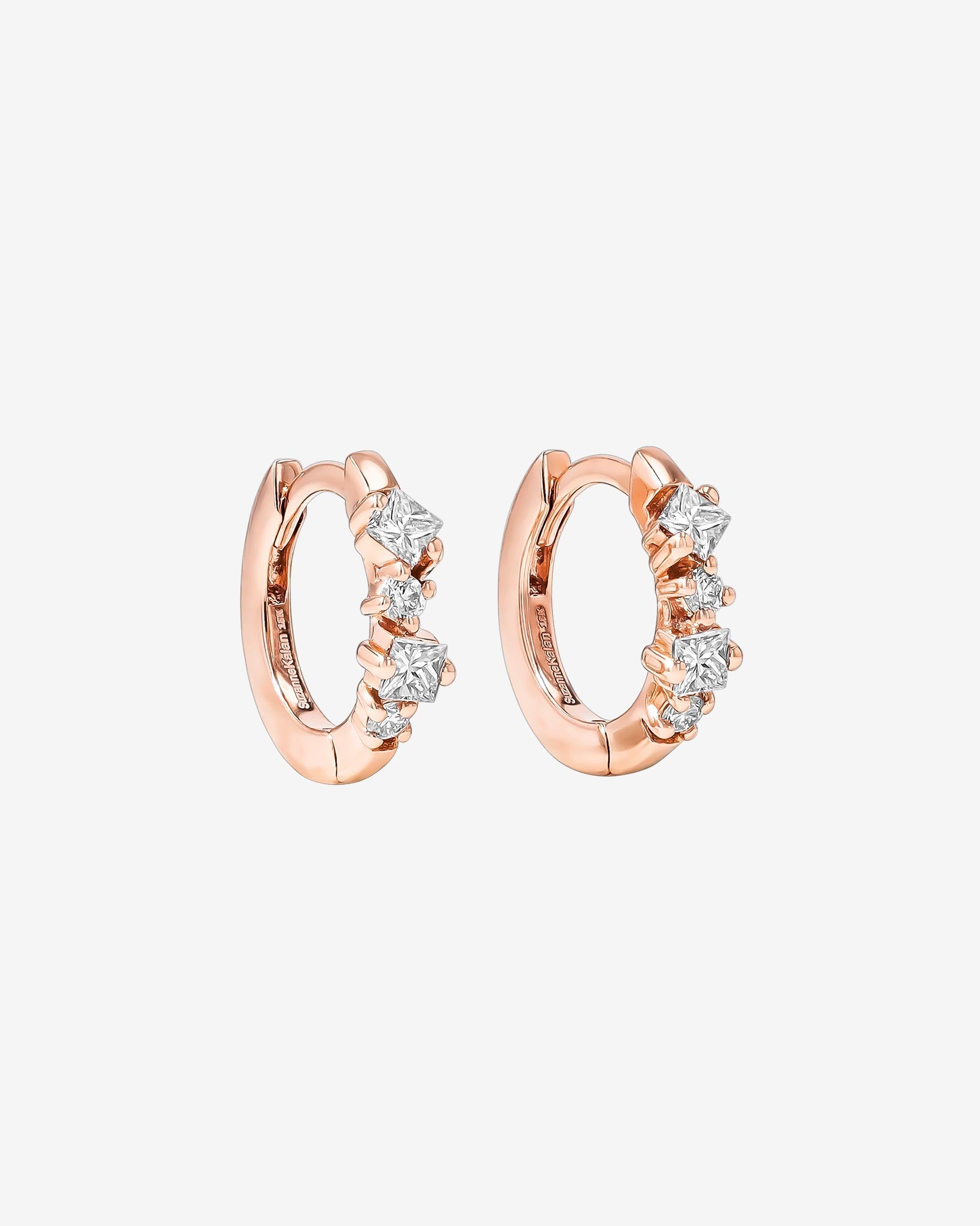 Suzanne Kalan Princess Diamond Mix Huggies in 18k rose gold