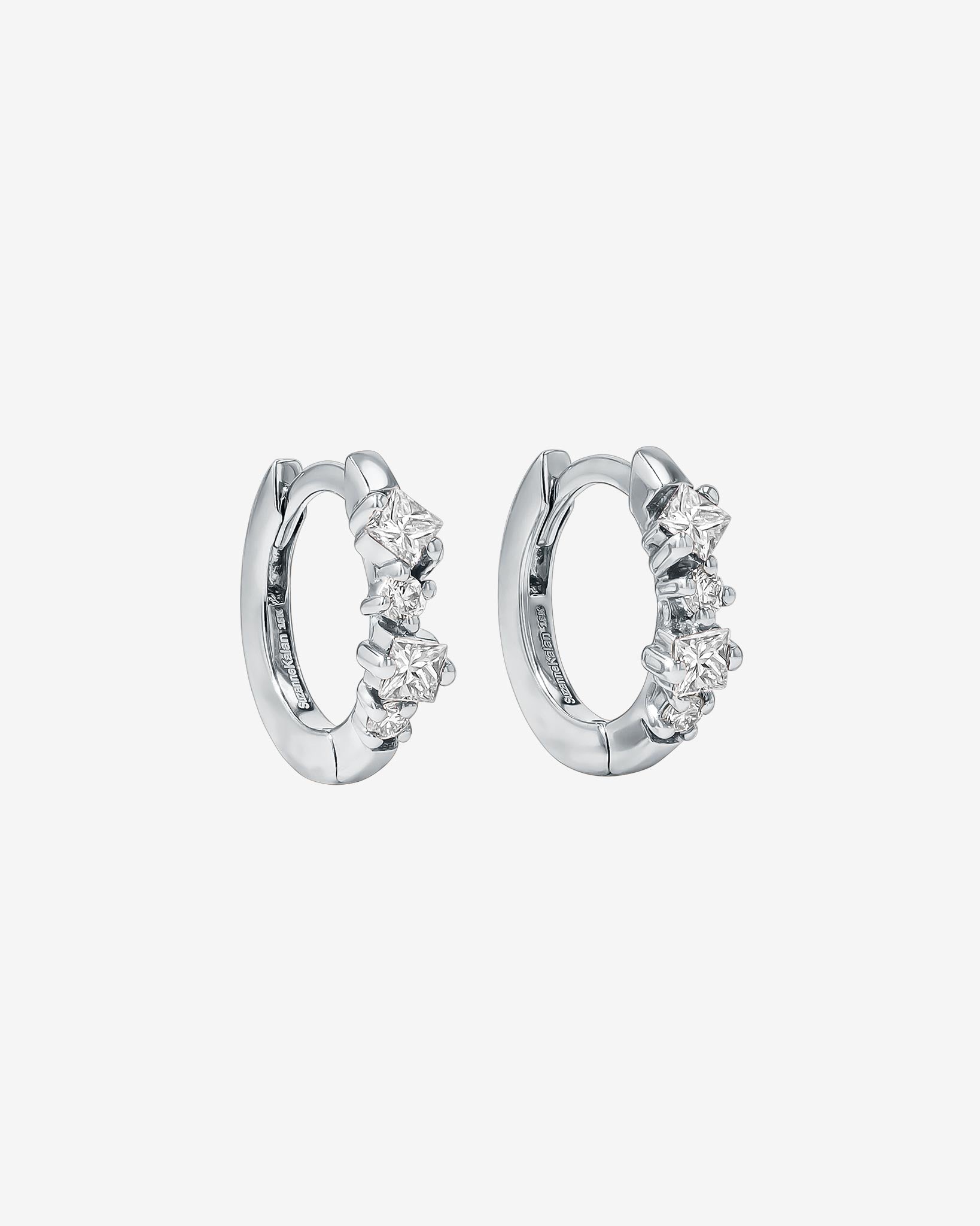 Suzanne Kalan Princess Diamond Mix Huggies in 18k white gold
