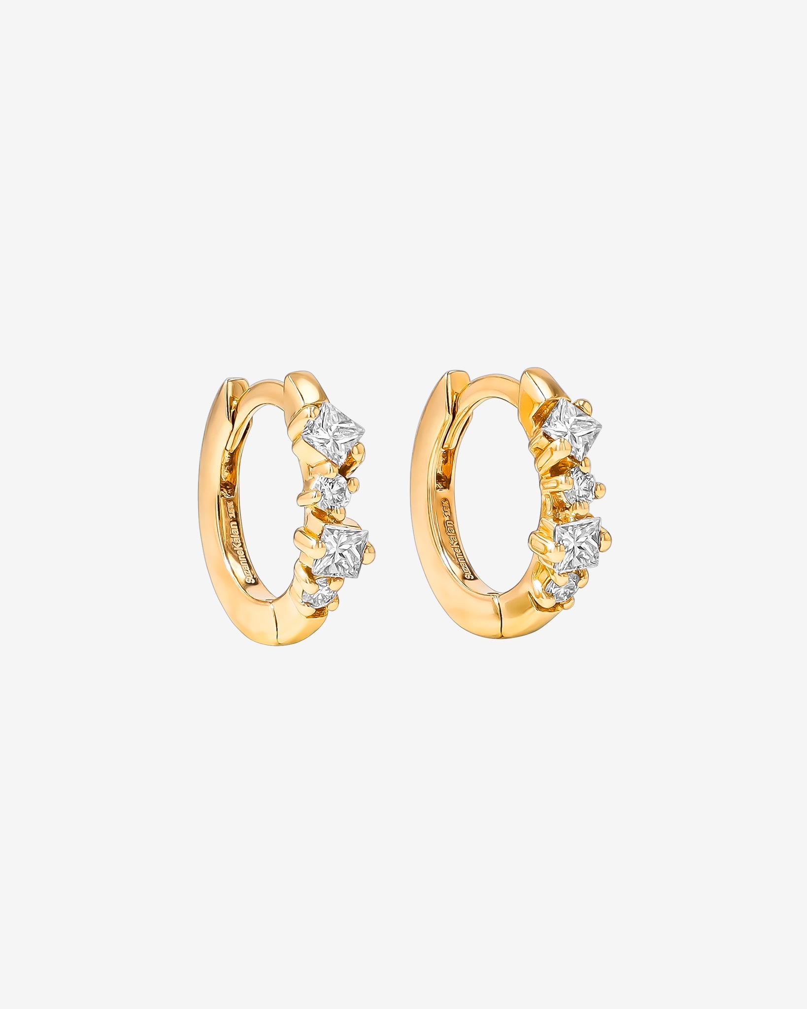 Suzanne Kalan Princess Diamond Mix Huggies in 18k yellow gold