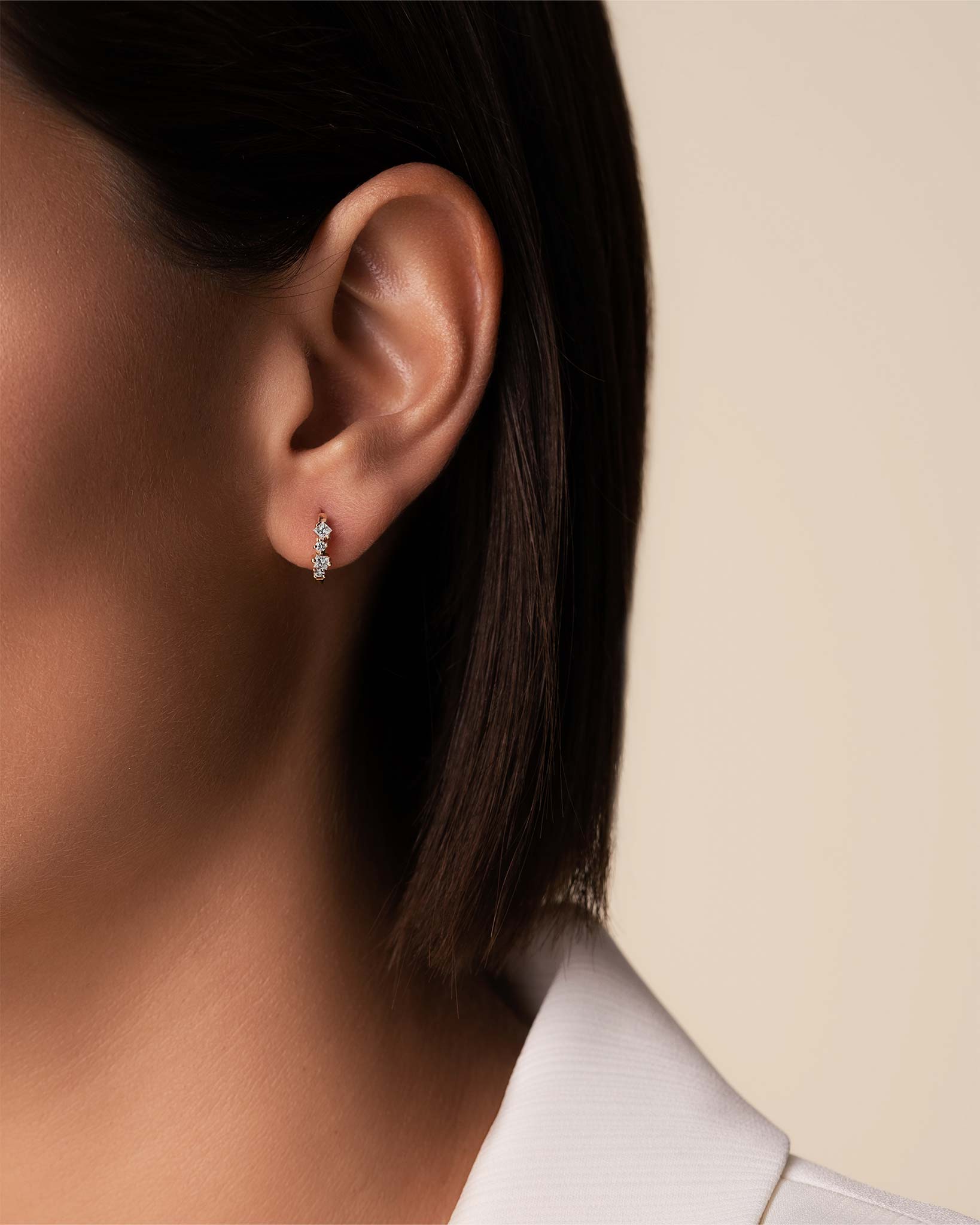 Suzanne Kalan Princess Diamond Mix Huggies in 18k rose gold