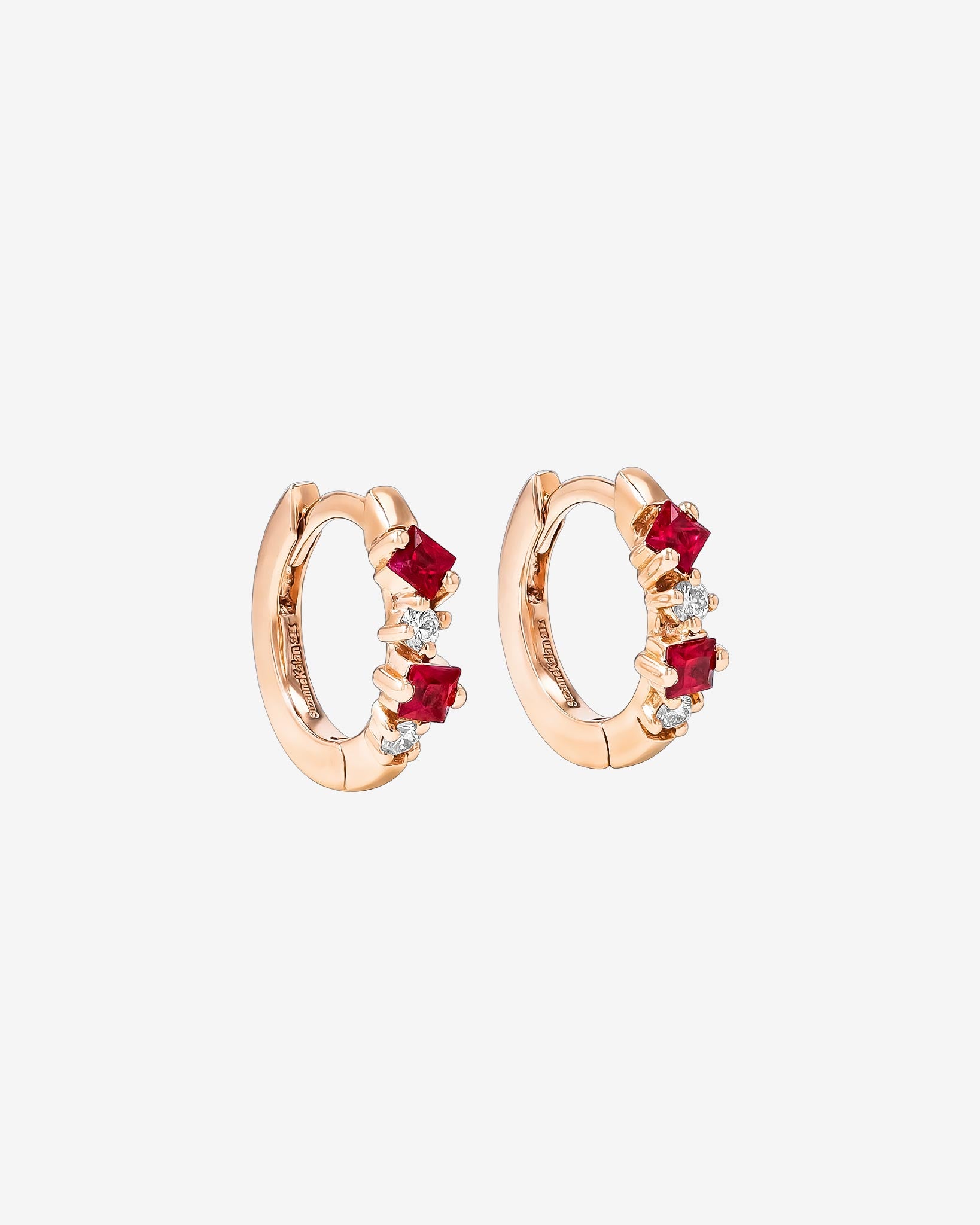 Suzanne Kalan Princess Ruby Mix Huggies in 18K rose gold