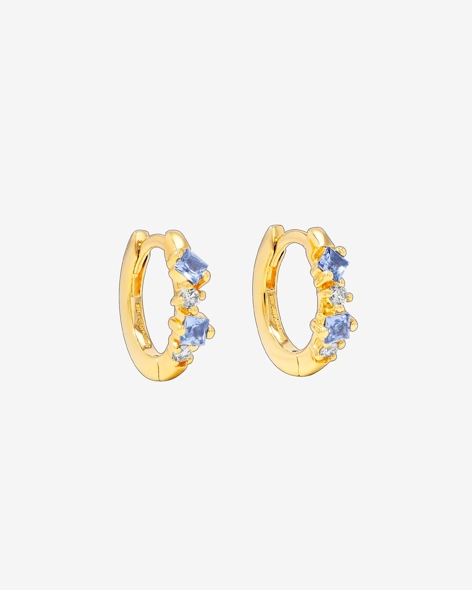 Suzanne Kalan Princess Light Blue Sapphire Mix Huggies in 18K yellow gold