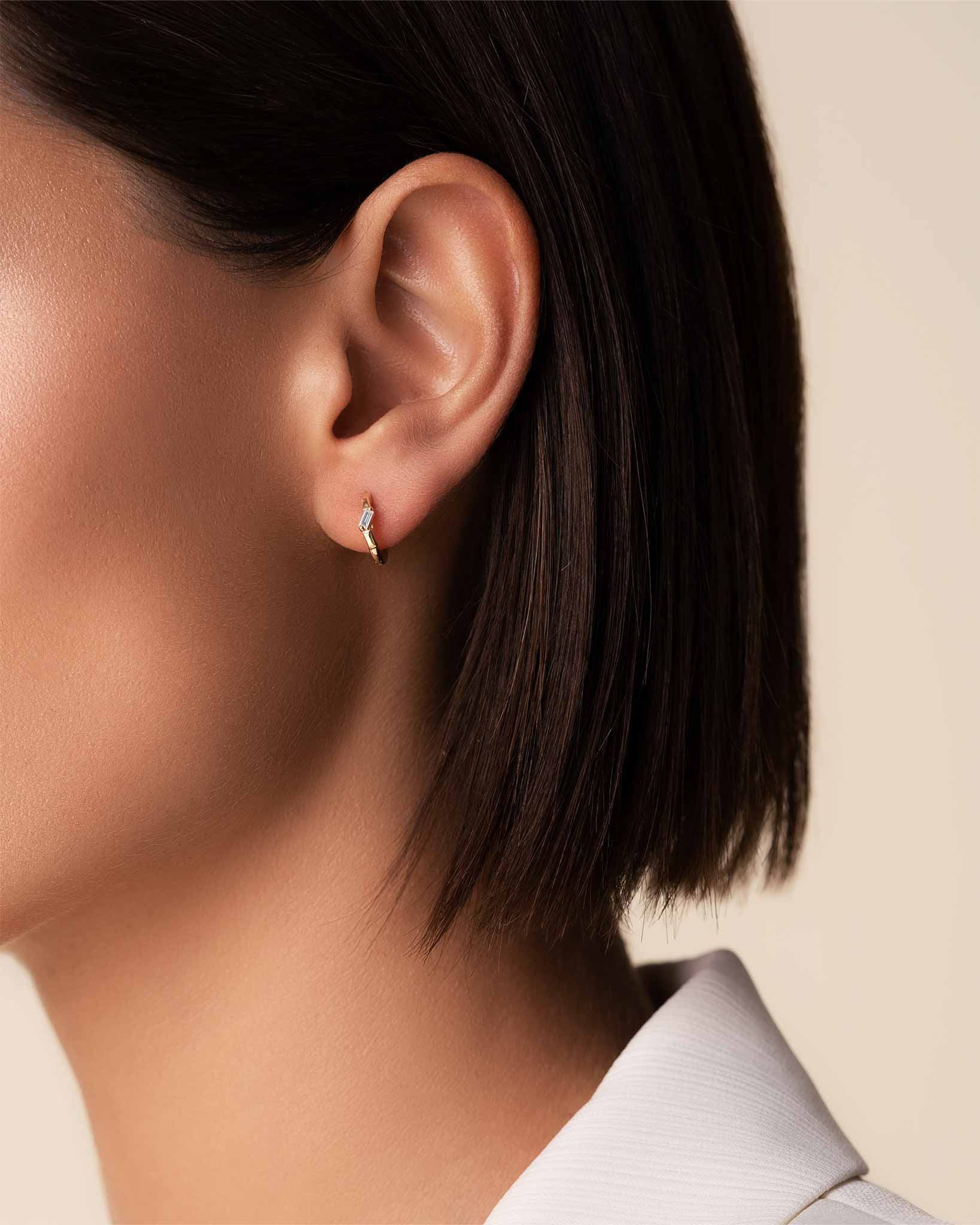 Suzanne Kalan Bold Single Diamond Huggies in 18k yellow gold