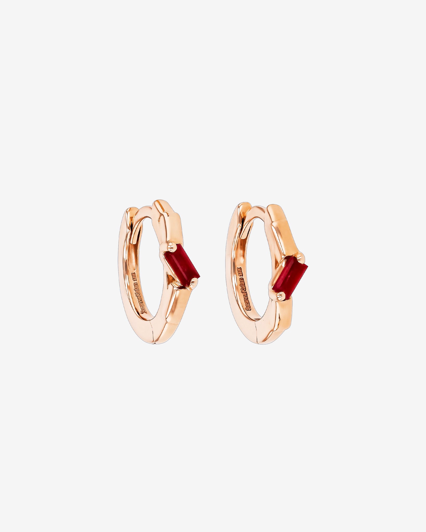 Suzanne Kalan Bold Single Ruby Huggies in 18K rose gold
