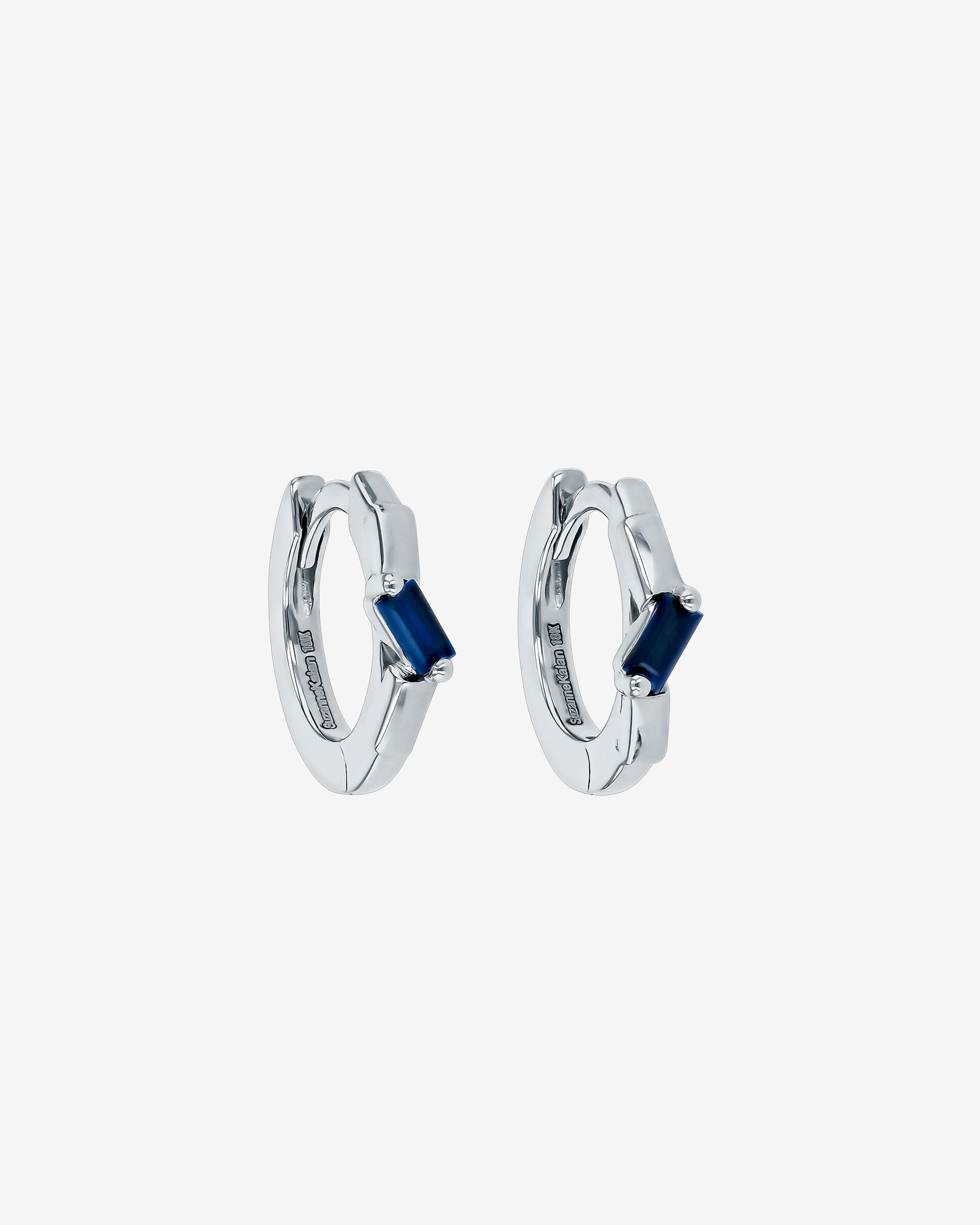 Suzanne Kalan Bold Single Dark Blue Sapphire Huggies in 18K white gold