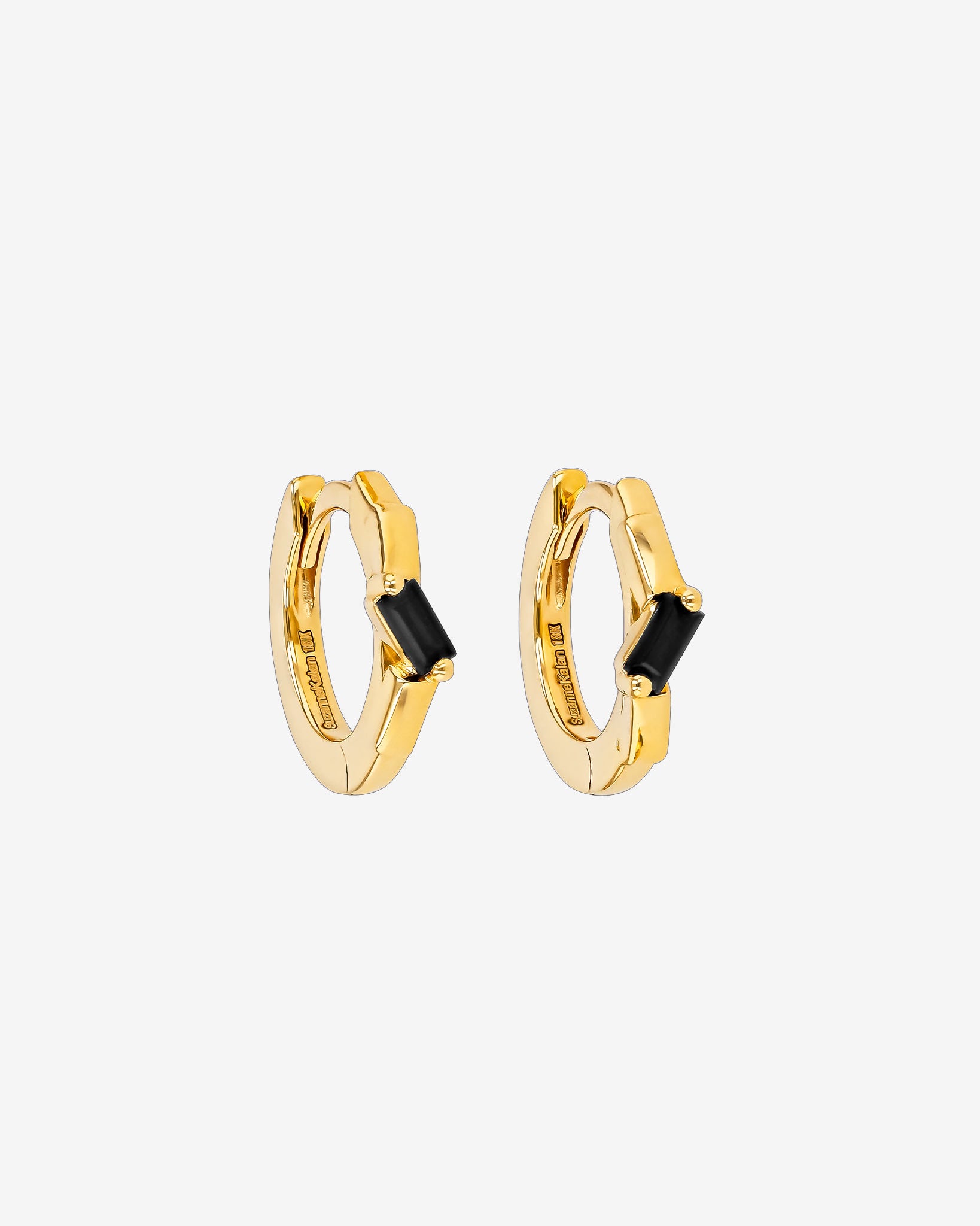 Suzanne Kalan Bold Single Black Sapphire Huggies in 18k yellow gold