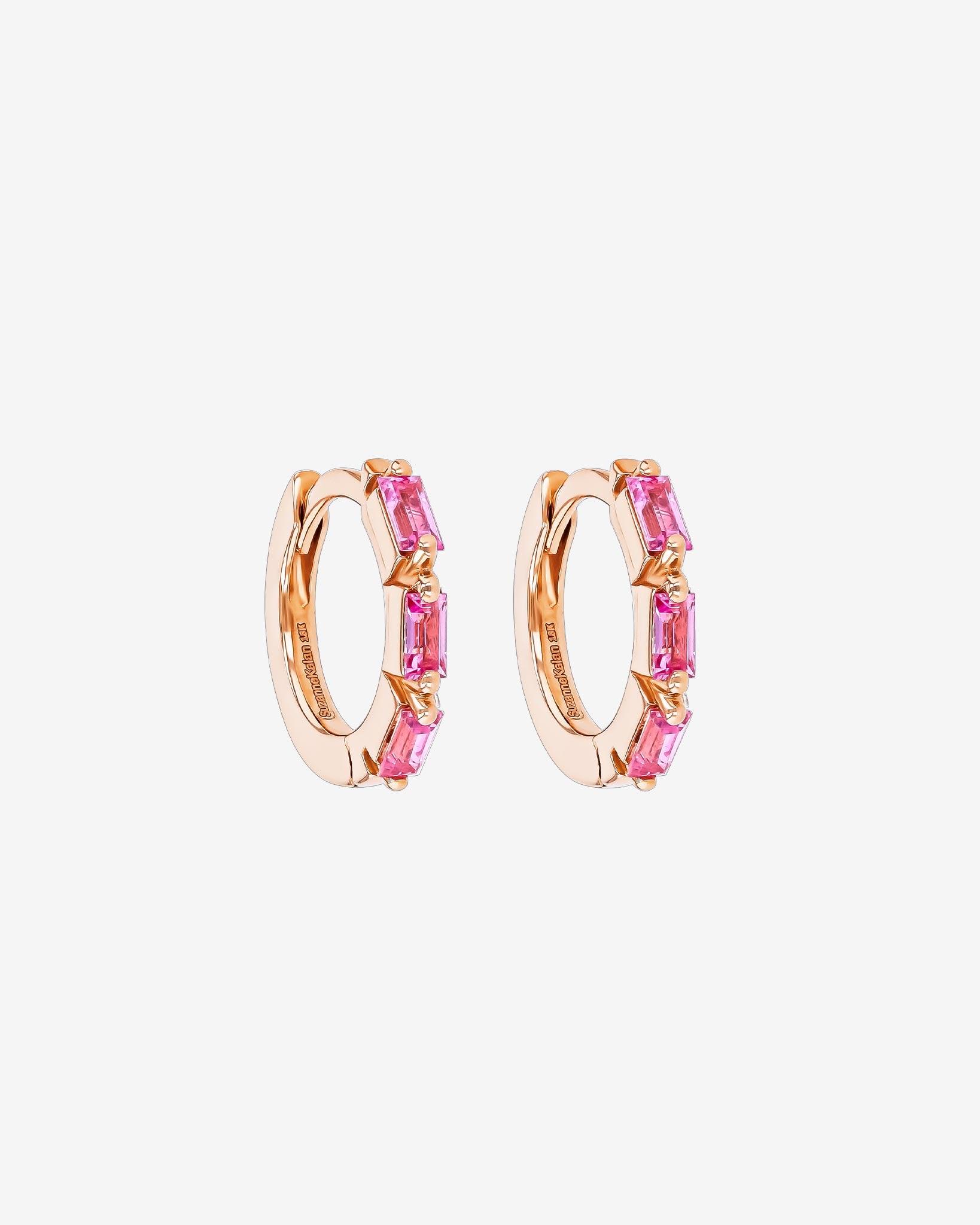 Suzanne Kalan Bold Triple Pink Sapphire Huggies in 18K rose gold