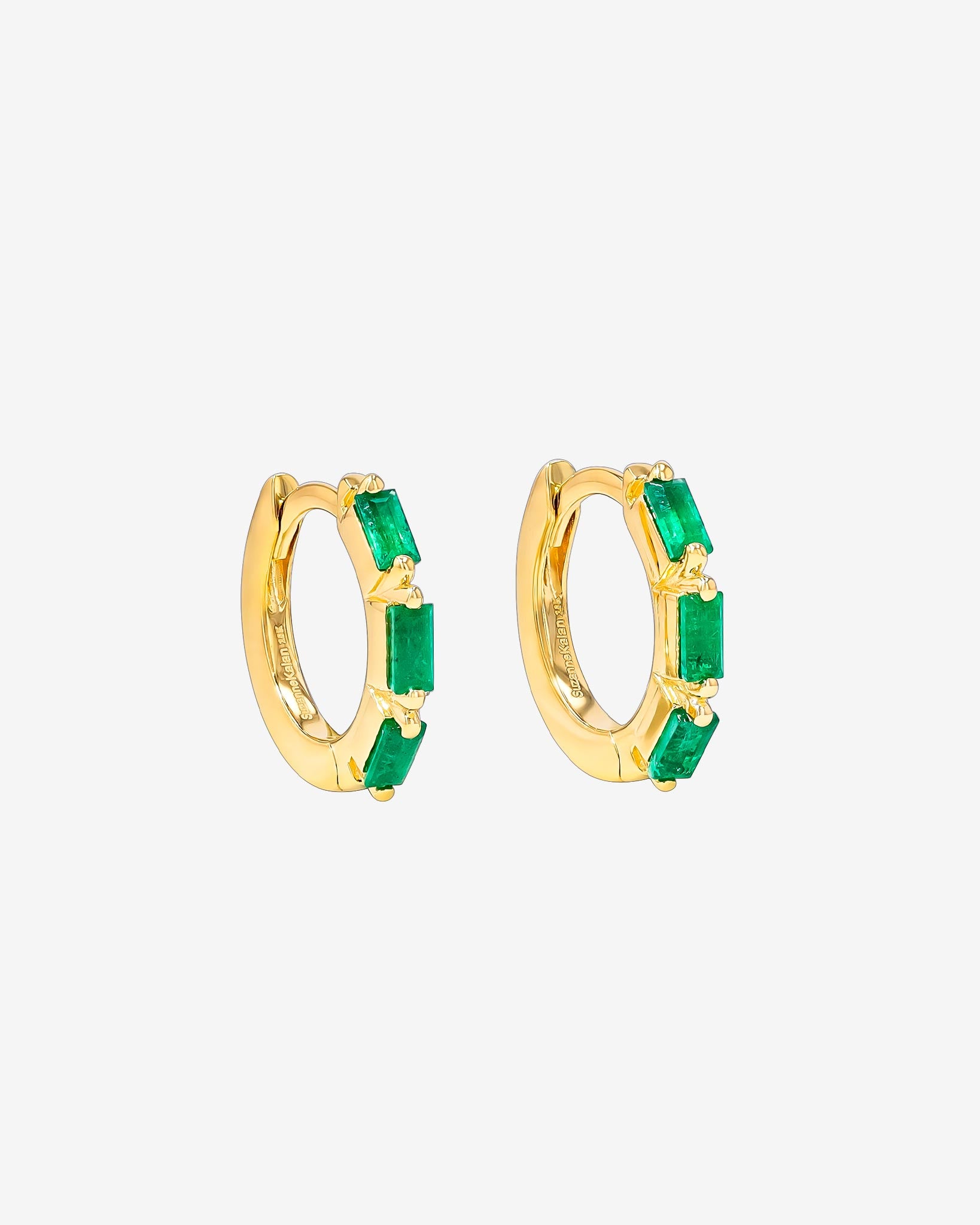 Suzanne Kalan Bold Triple Emerald Huggies in 18K yellow gold