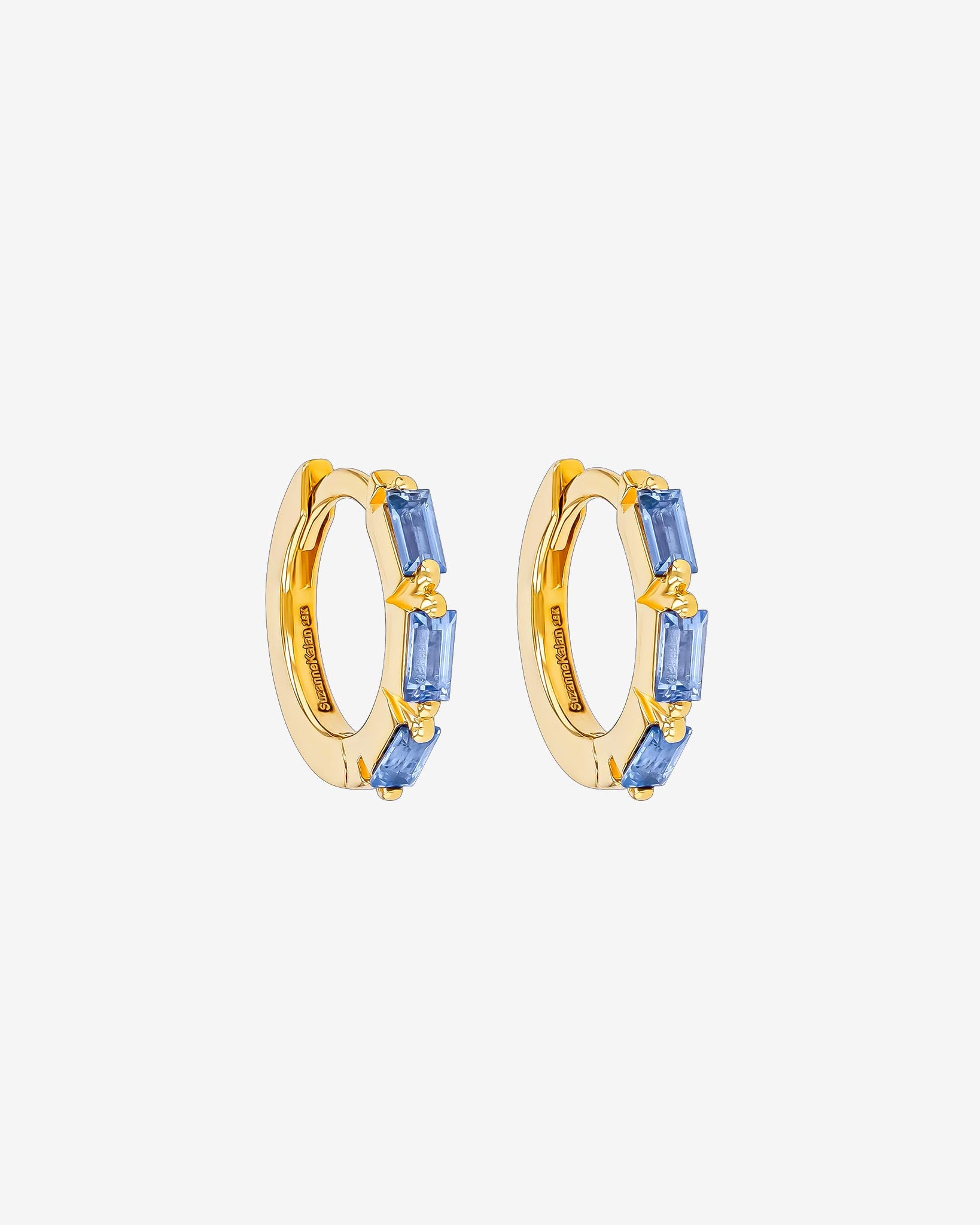 Suzanne Kalan Bold Triple Light Blue Sapphire Huggies in 18K yellow gold