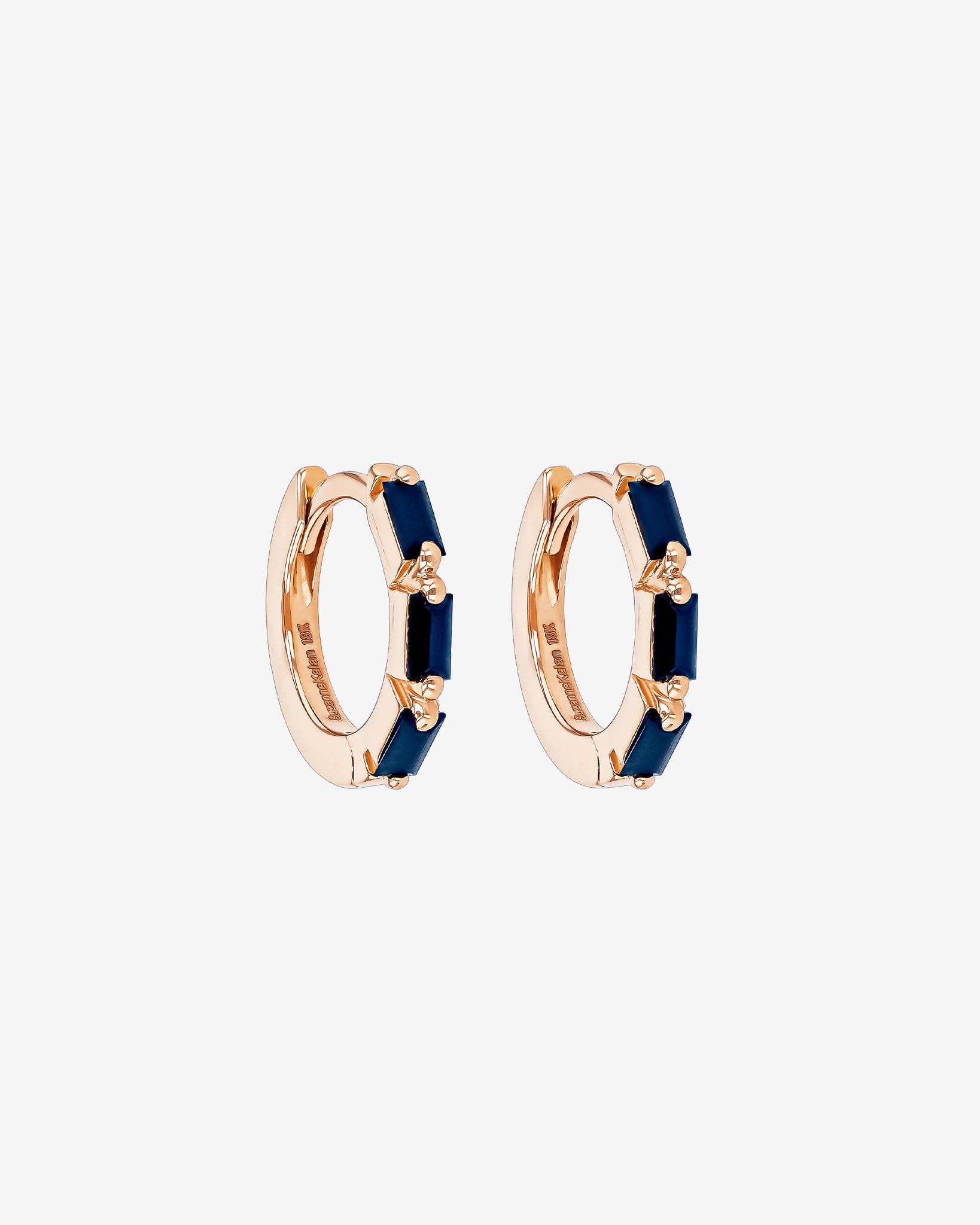 Suzanne Kalan Bold Triple Dark Blue Sapphire Huggies in 18K rose gold