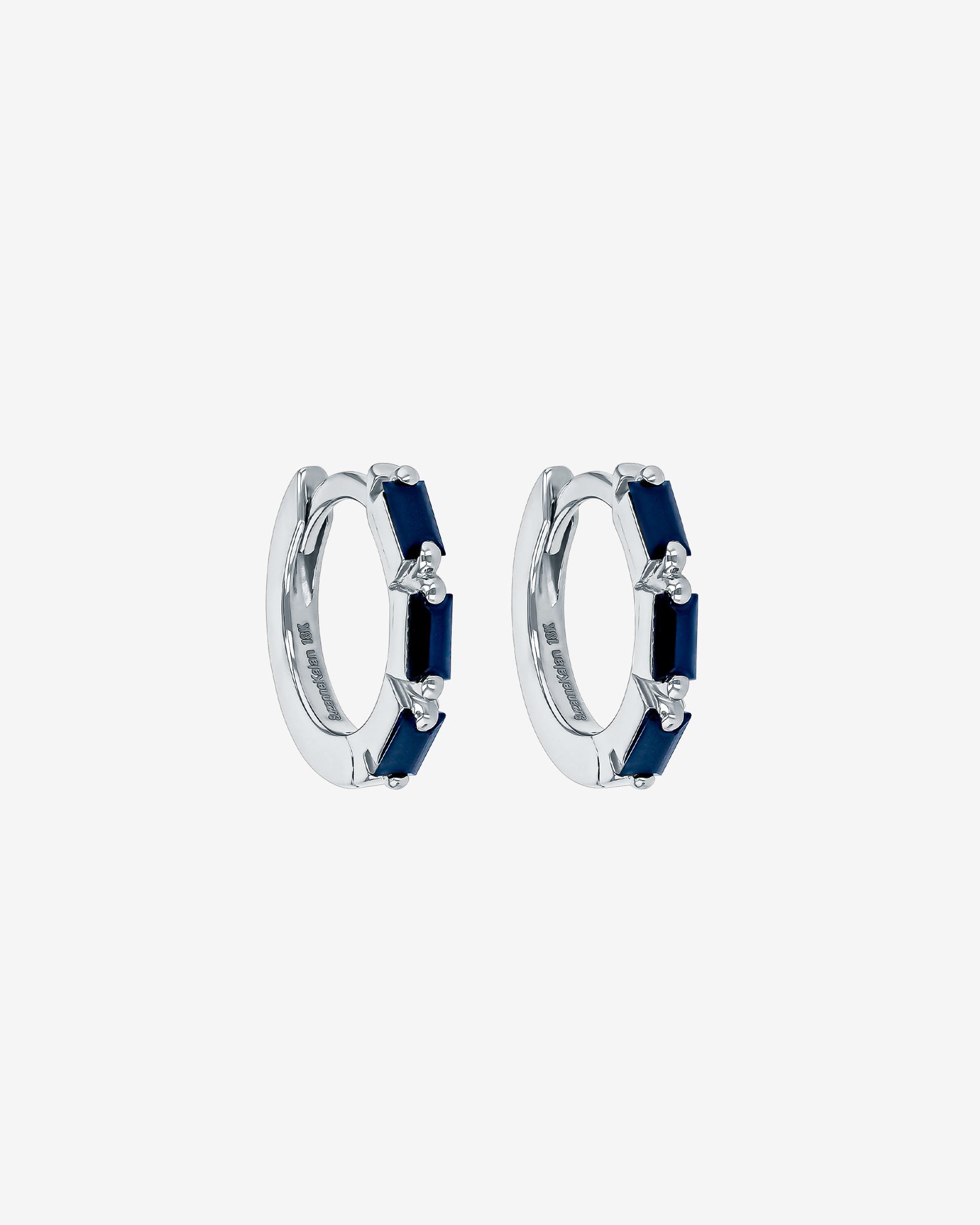 Suzanne Kalan Bold Triple Dark Blue Sapphire Huggies in 18K white gold