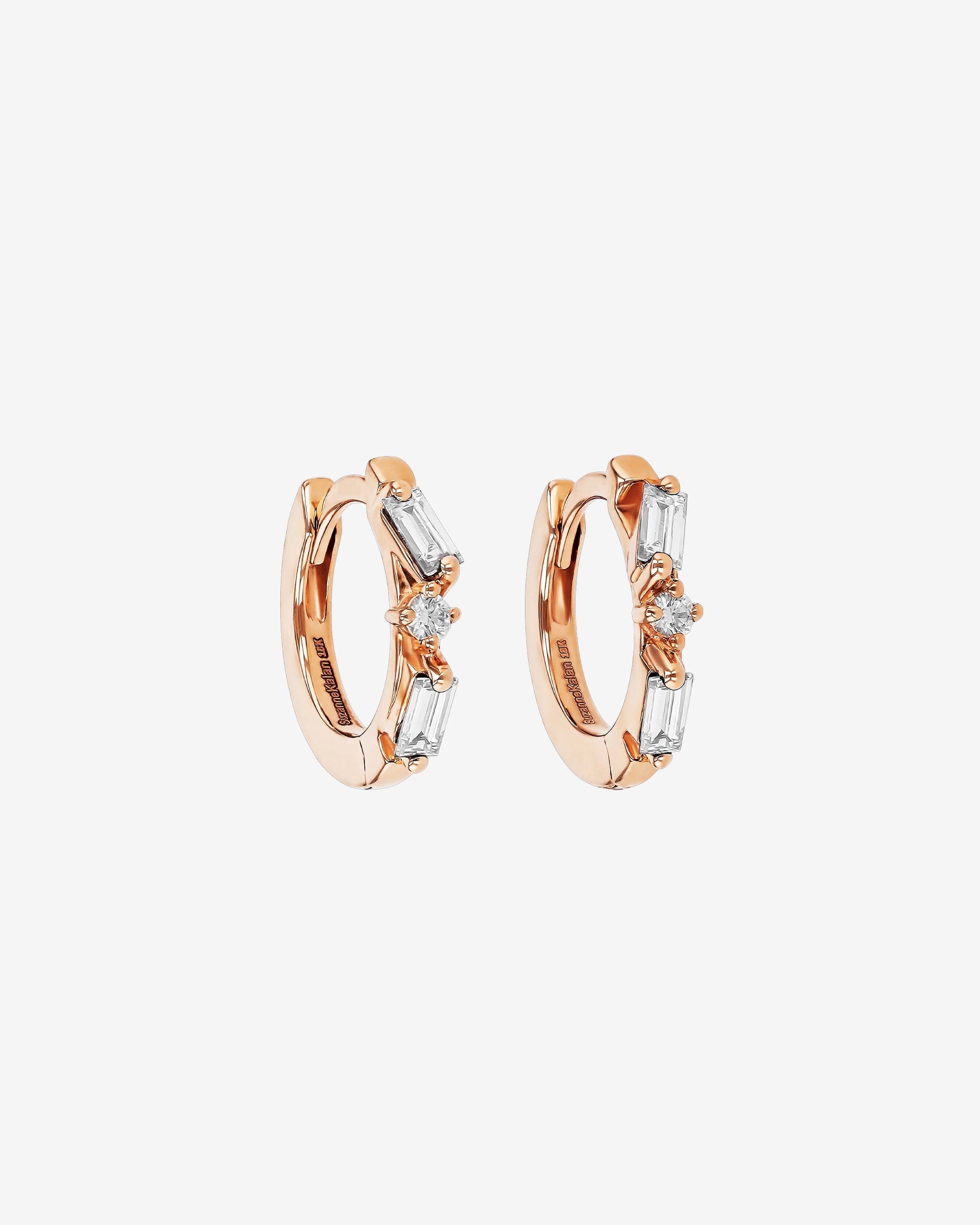 Suzanne Kalan Thin Mix Diamond Huggies in 18k rose gold
