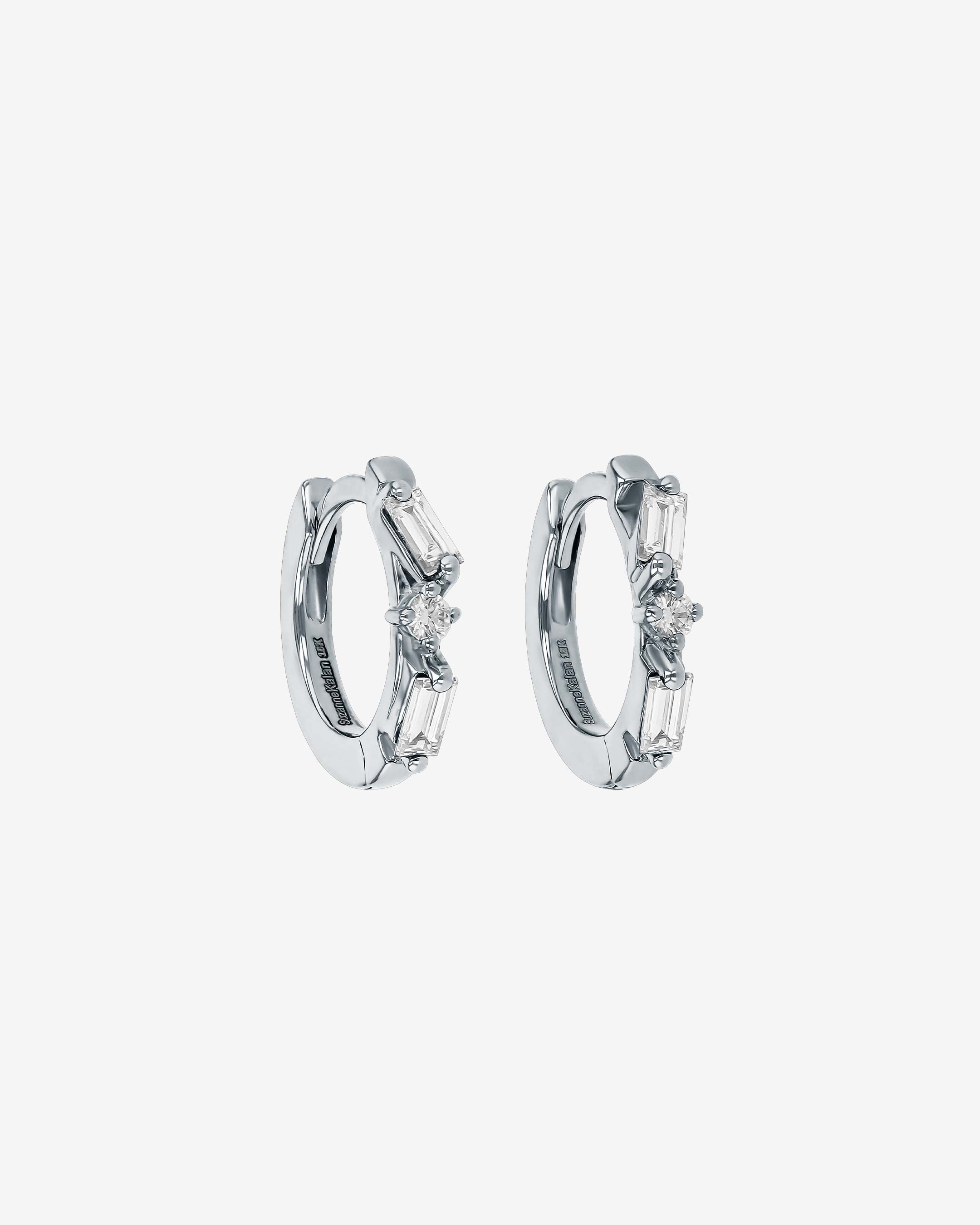 Suzanne Kalan Thin Mix Diamond Huggies in 18k white gold