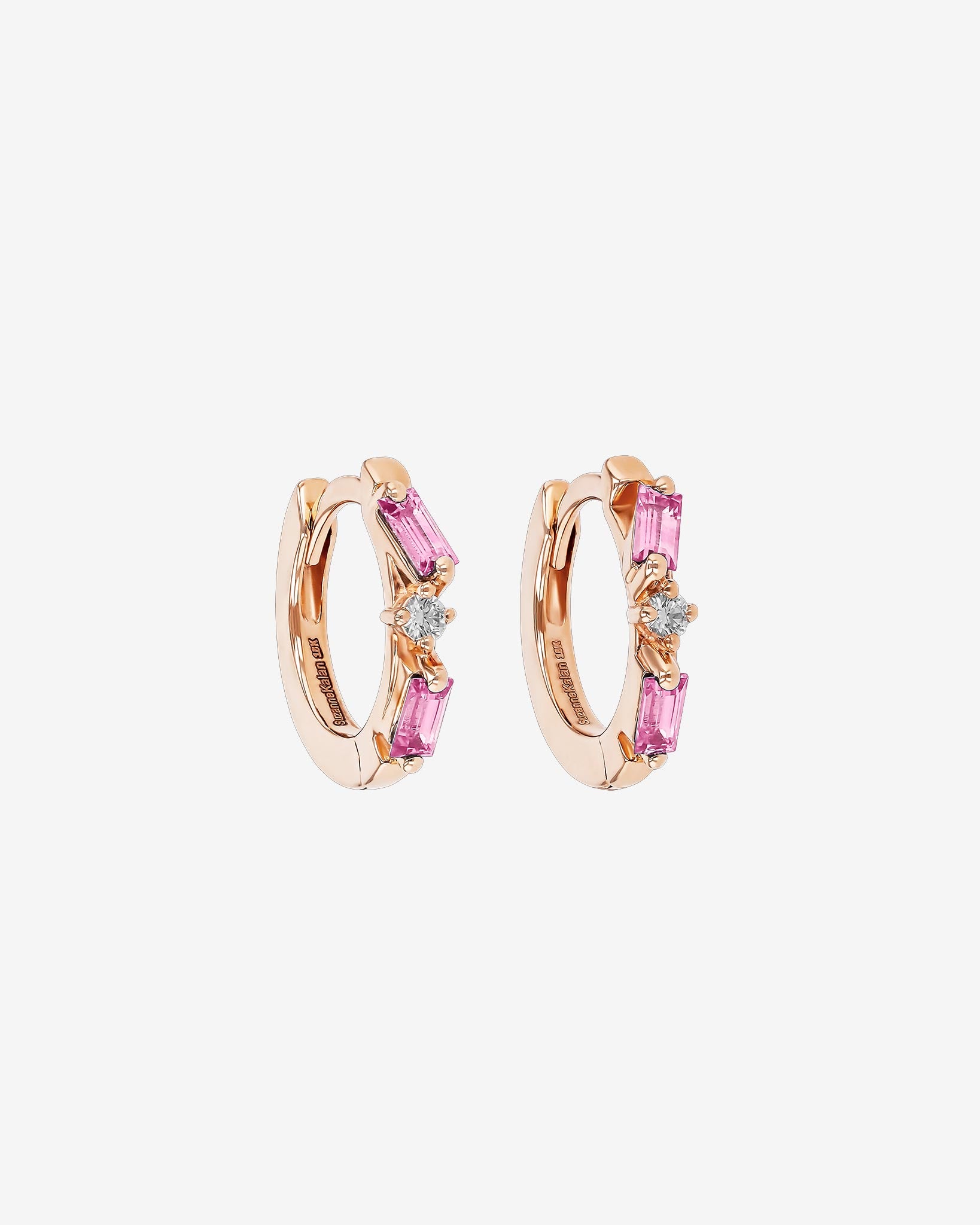 Suzanne Kalan Thin Mix Pink Sapphire Huggies in 18K rose gold