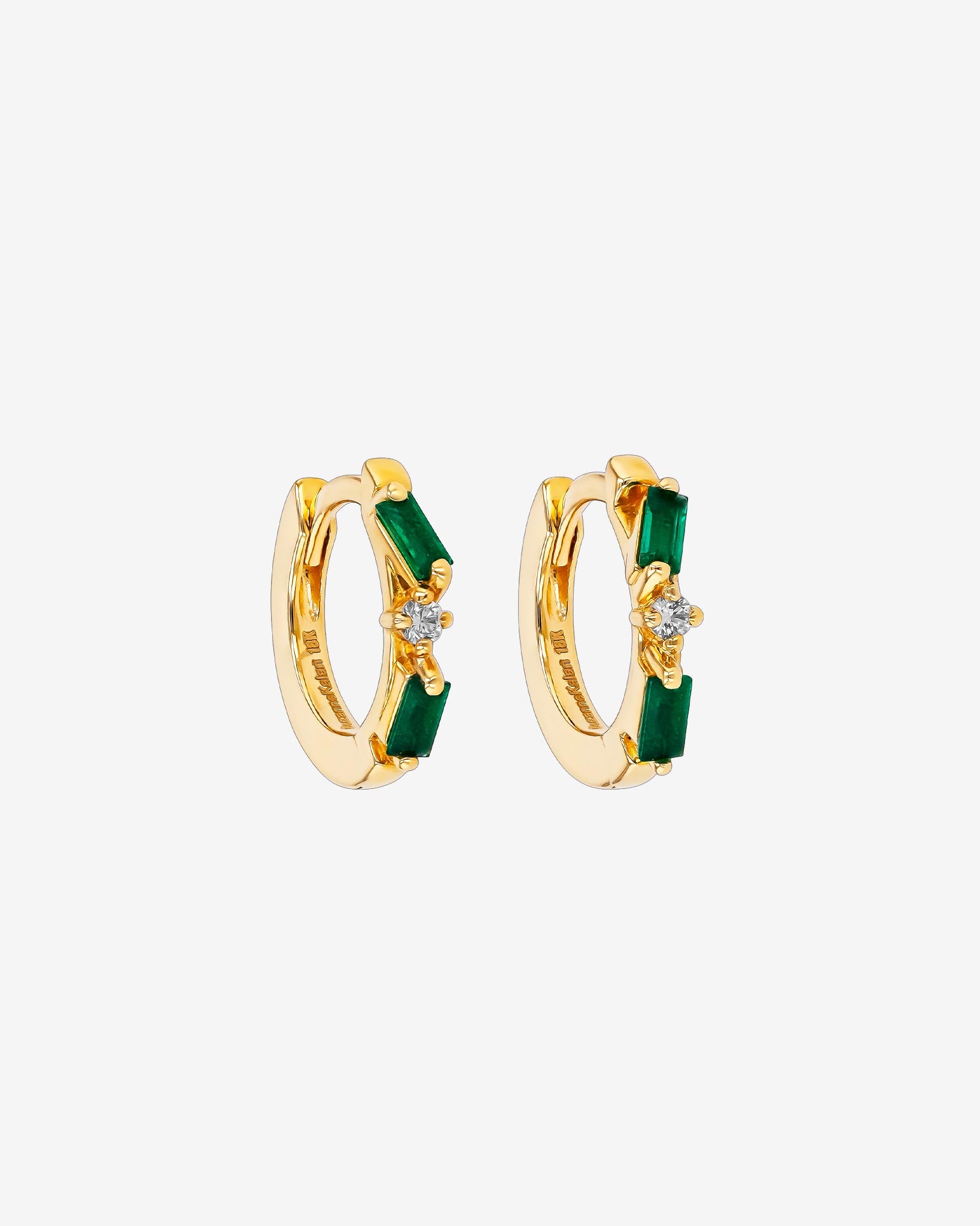 Suzanne Kalan Thin Mix Emerald Huggies in 18K yellow gold