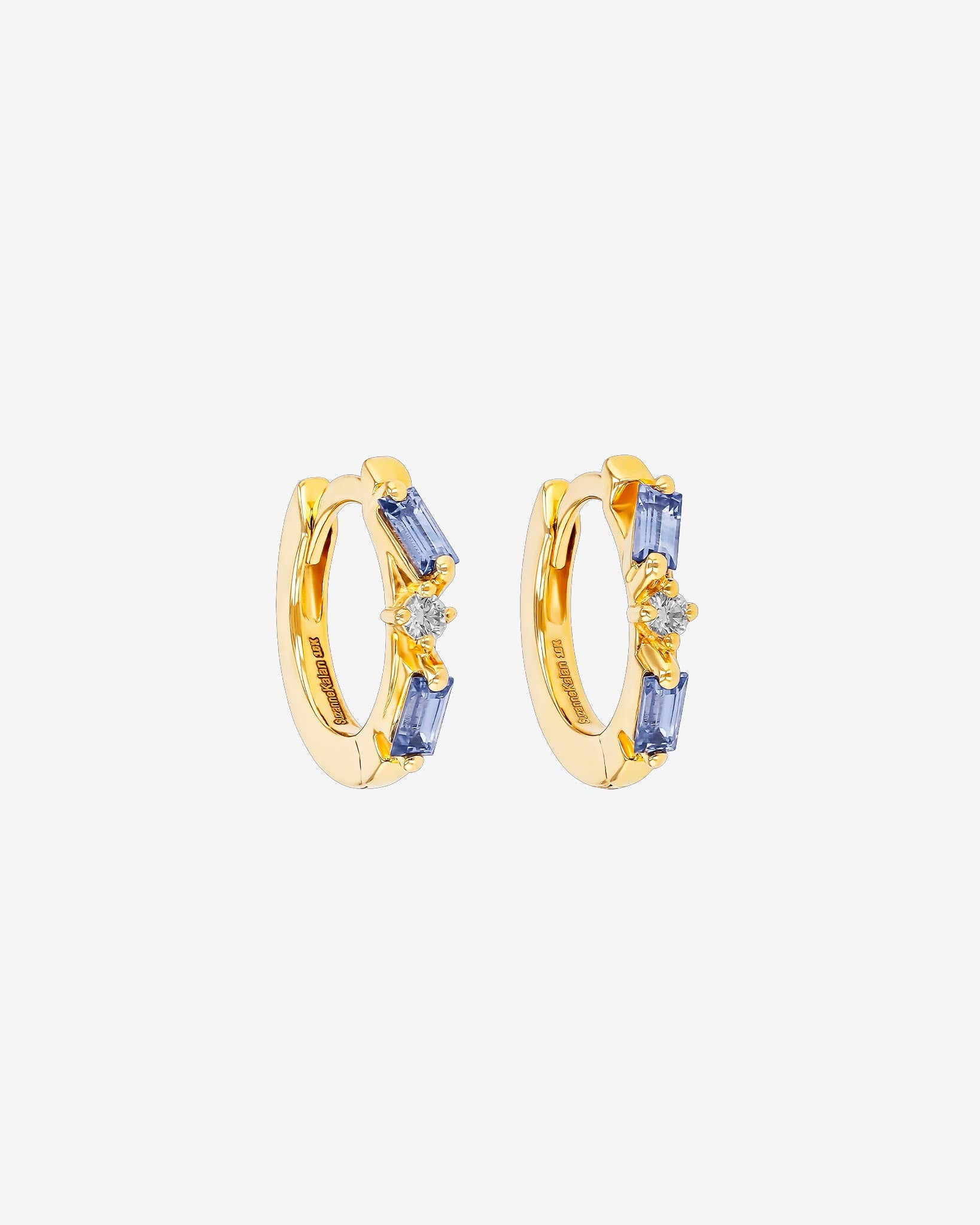 Suzanne Kalan Thin Mix Light Blue Sapphire Huggies in 18K yellow gold