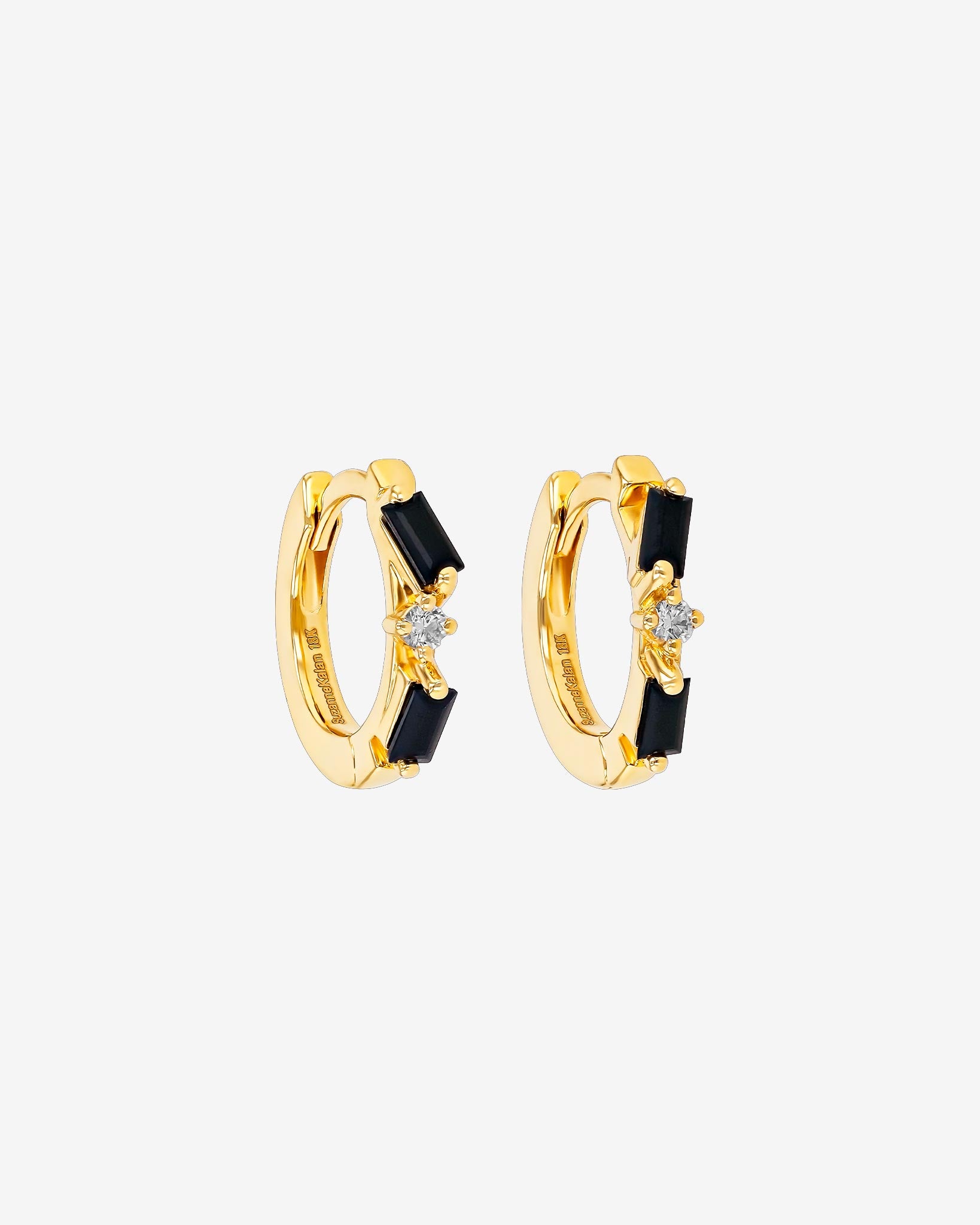 Suzanne Kalan Thin Mix Black Sapphire Huggies in 18K yellow gold