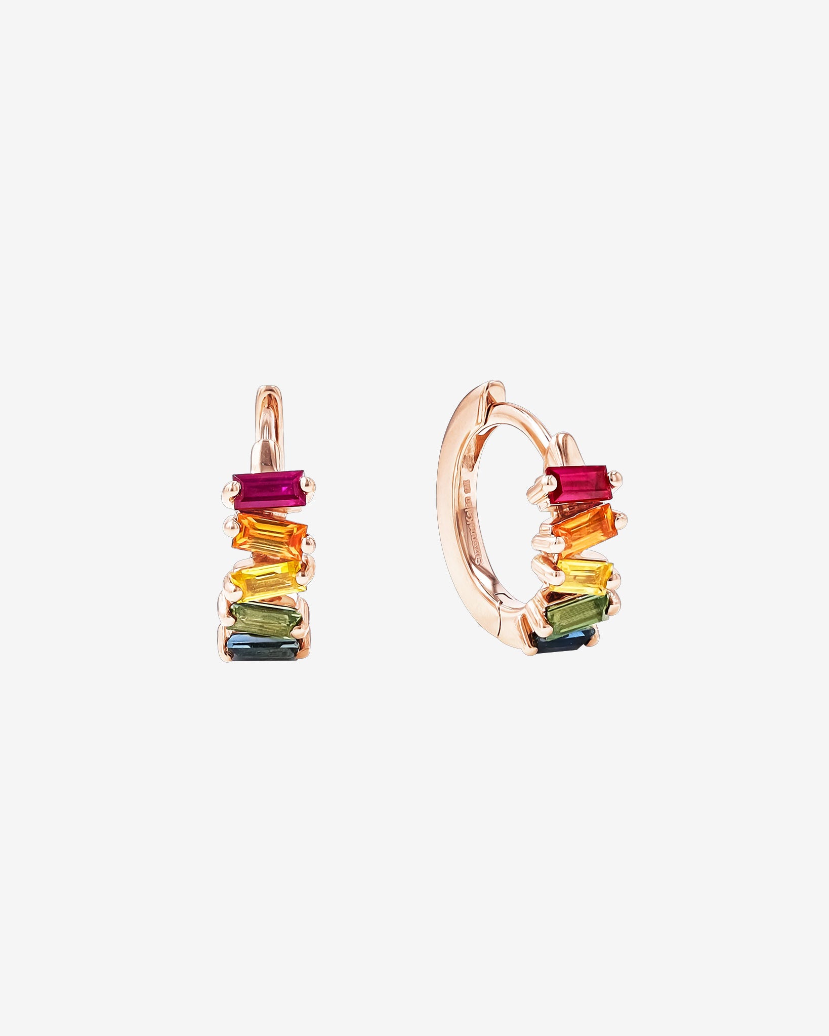 Suzanne Kalan Bold Rainbow Sapphire Huggies in 18K rose gold