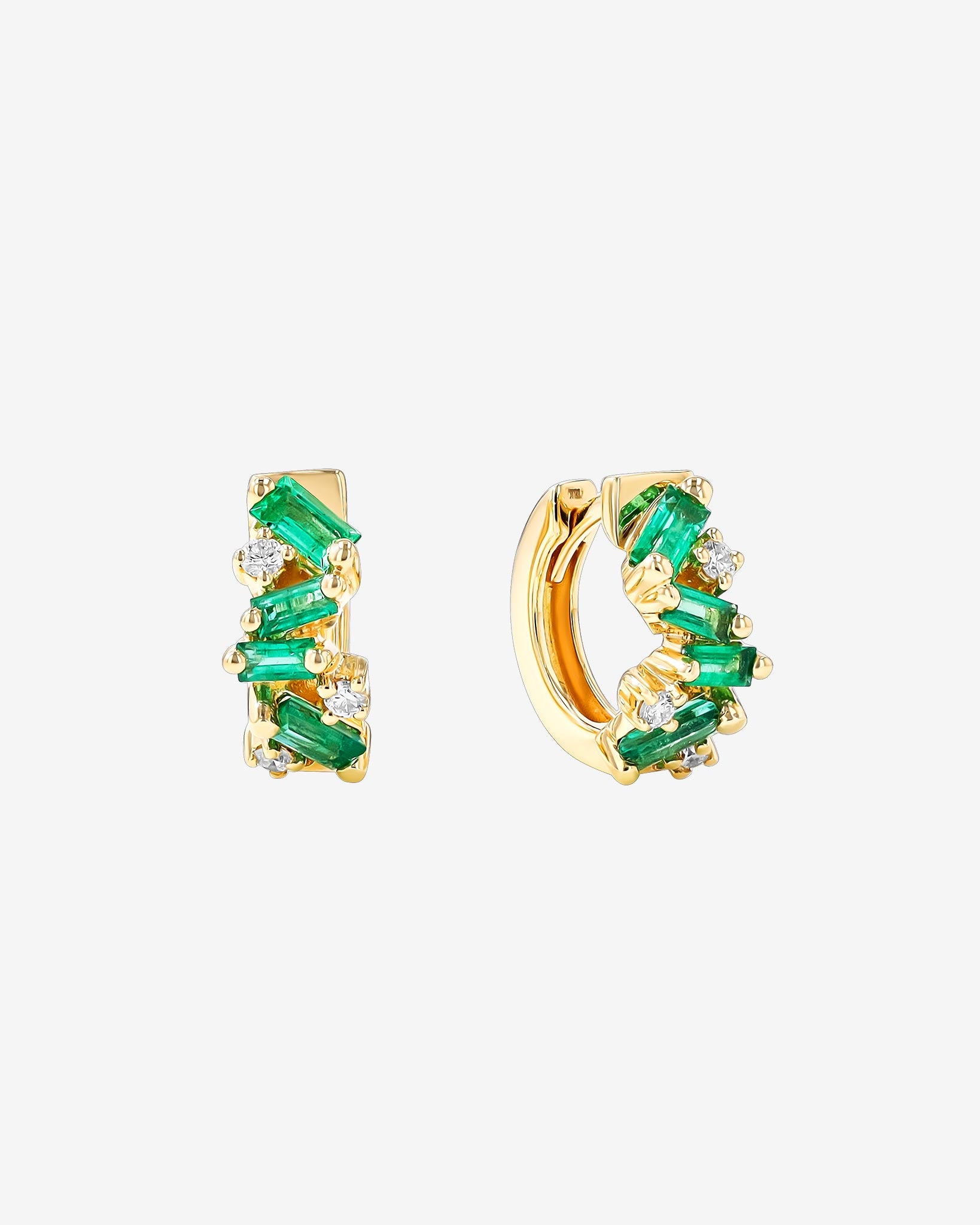 Suzanne Kalan Frenzy Emerald Huggies in 18K yellow gold