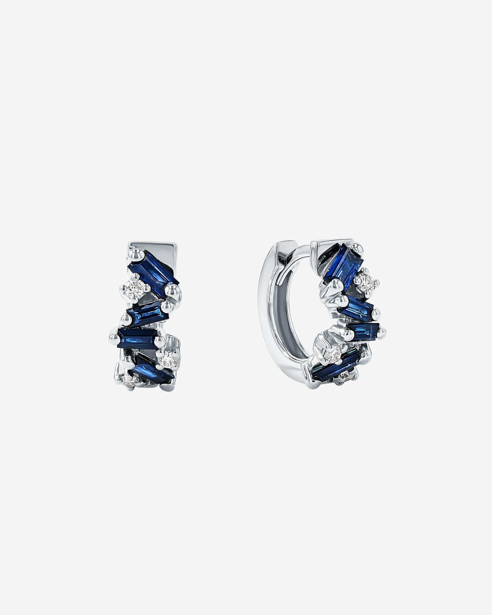 Suzanne Kalan Frenzy Dark Blue Sapphire Huggies in 18K white gold