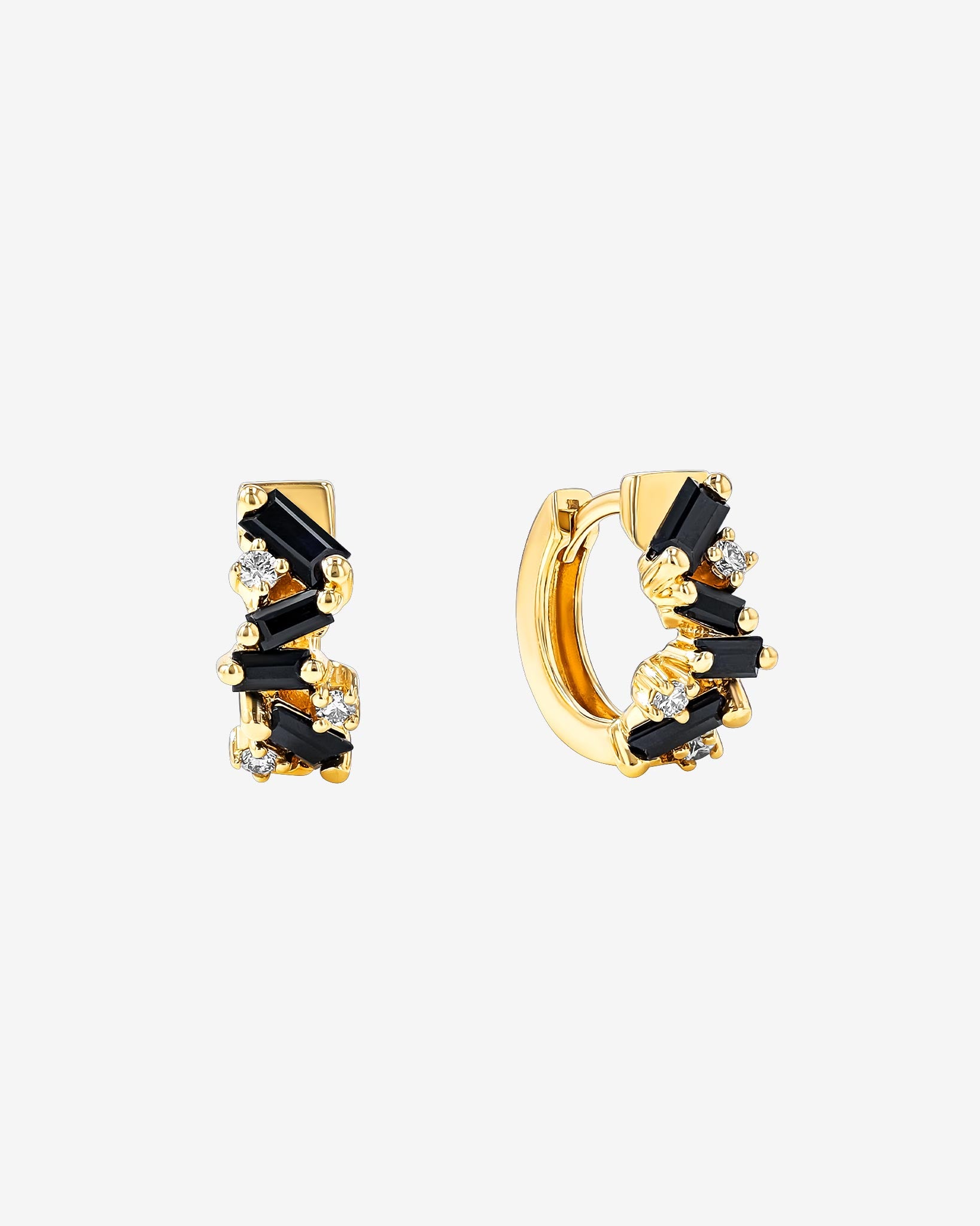 Suzanne Kalan Frenzy Black Sapphire Huggies in 18K yellow gold