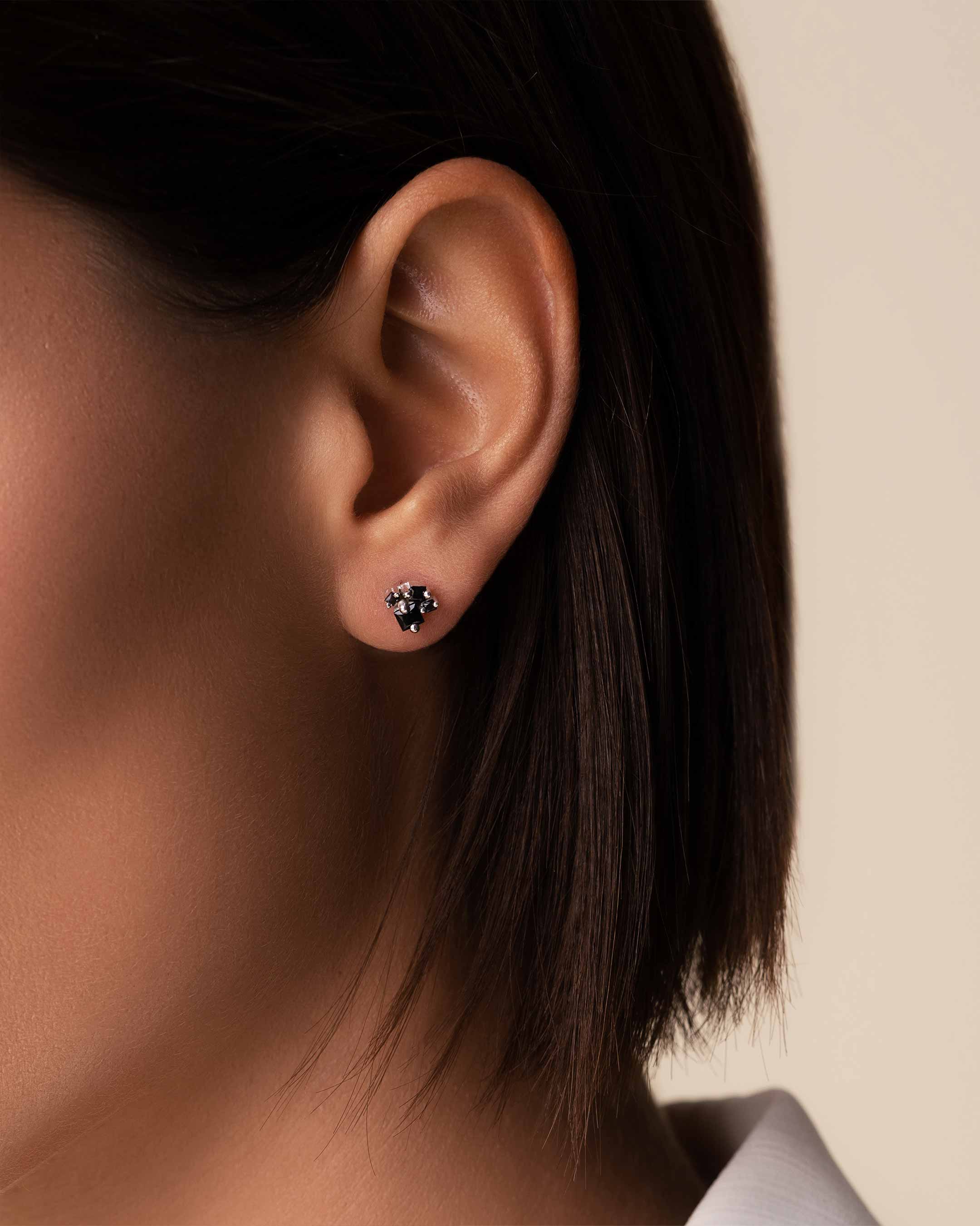 Suzanne Kalan Princess Black Sapphire Cluster Studs in 18k white gold