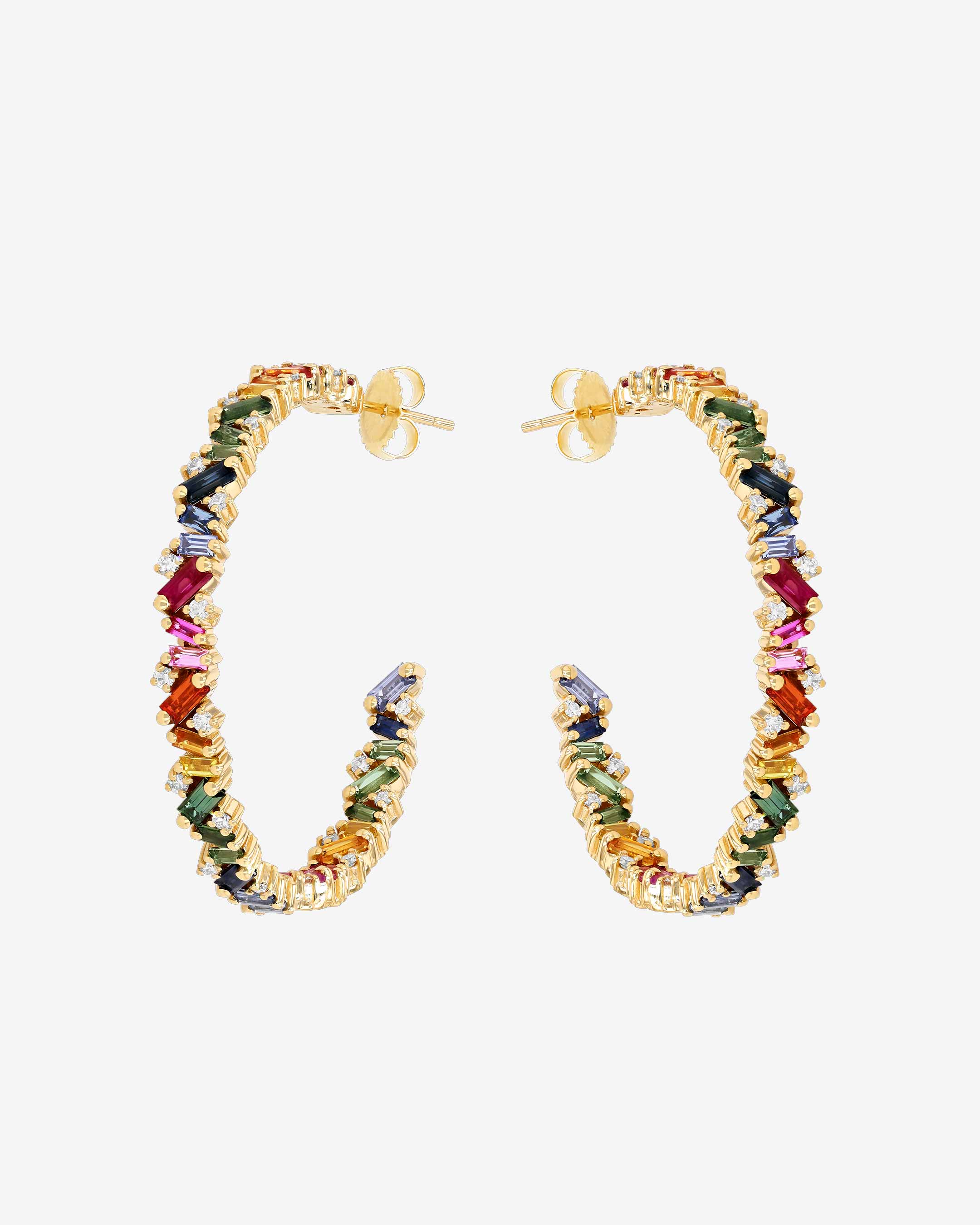Suzanne Kalan Frenzy Rainbow Sapphire Milli Hoops in 18k yellow gold