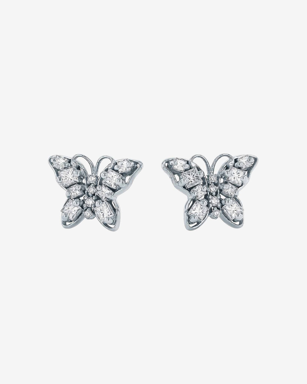 Suzanne Kalan Princess Diamond Mini Butterfly Studs in 18k white gold