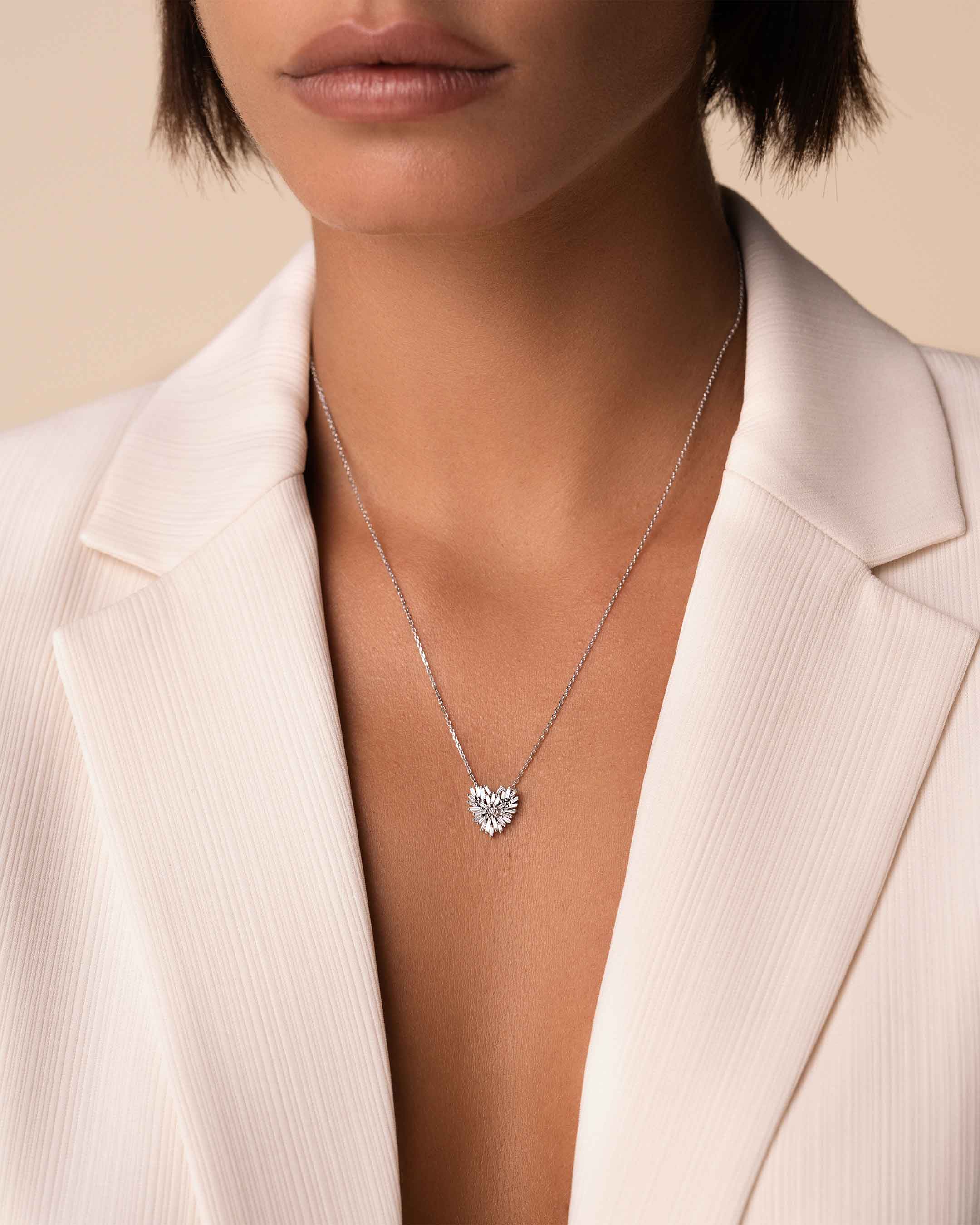 Suzanne Kalan Classic Diamond Small Heart Necklace in 18k white gold