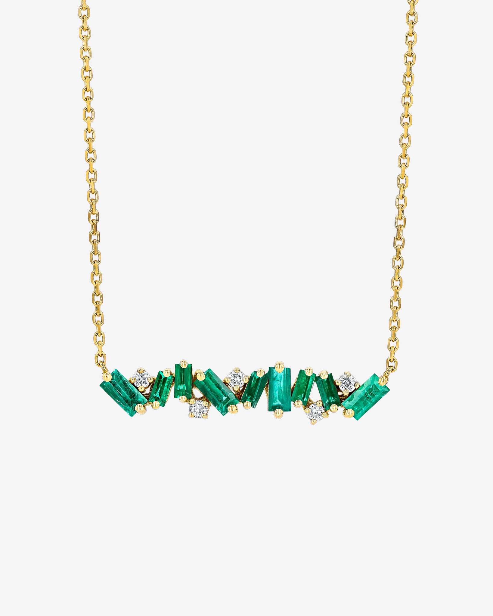 Suzanne Kalan Frenzy Emerald Bar Pendant in 18k yellow gold