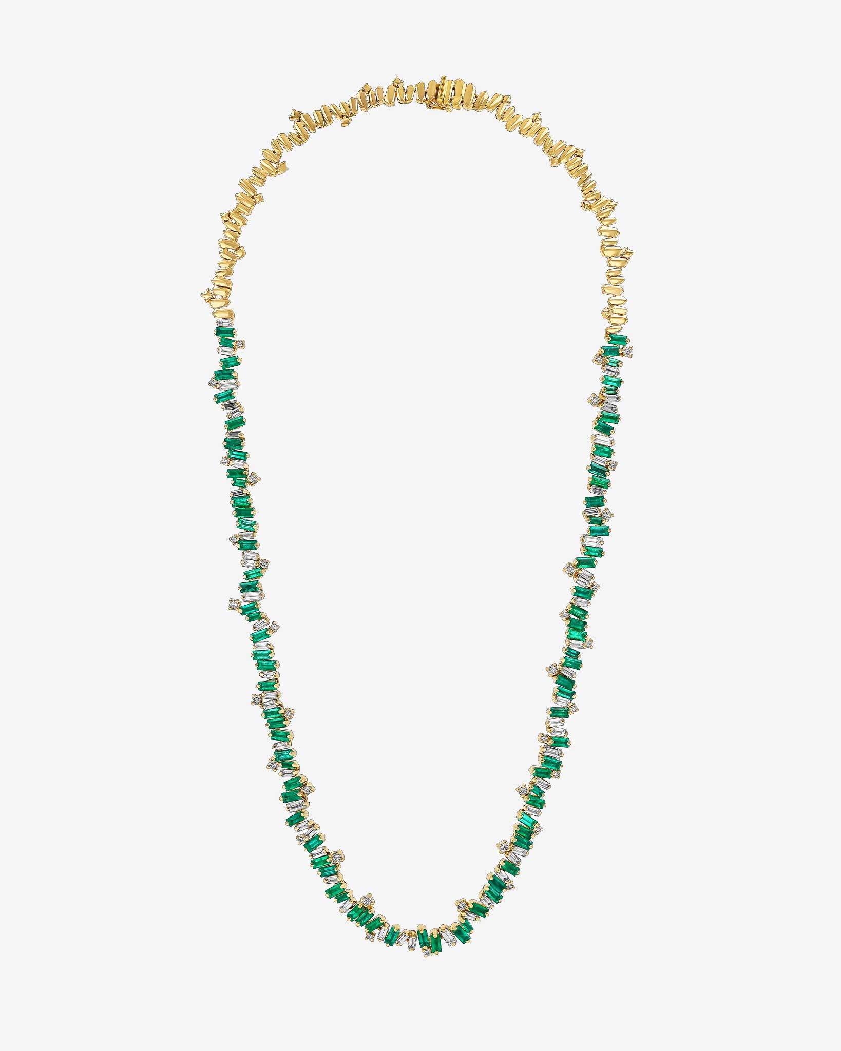 Suzanne Kalan Bold Burst Emerald Tennis Necklace in 18k yellow gold