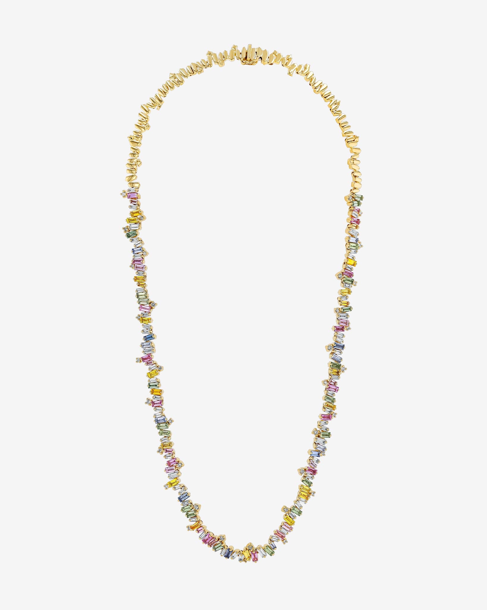 Suzanne Kalan Bold Burst Pastel Sapphire Tennis Necklace in 18k yellow gold