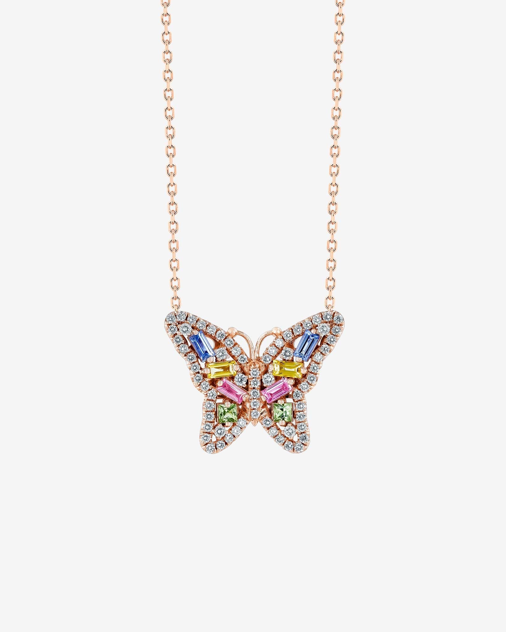 Suzanne Kalan Bold Pastel Sapphire Small Butterfly Pendant in 18k rose gold